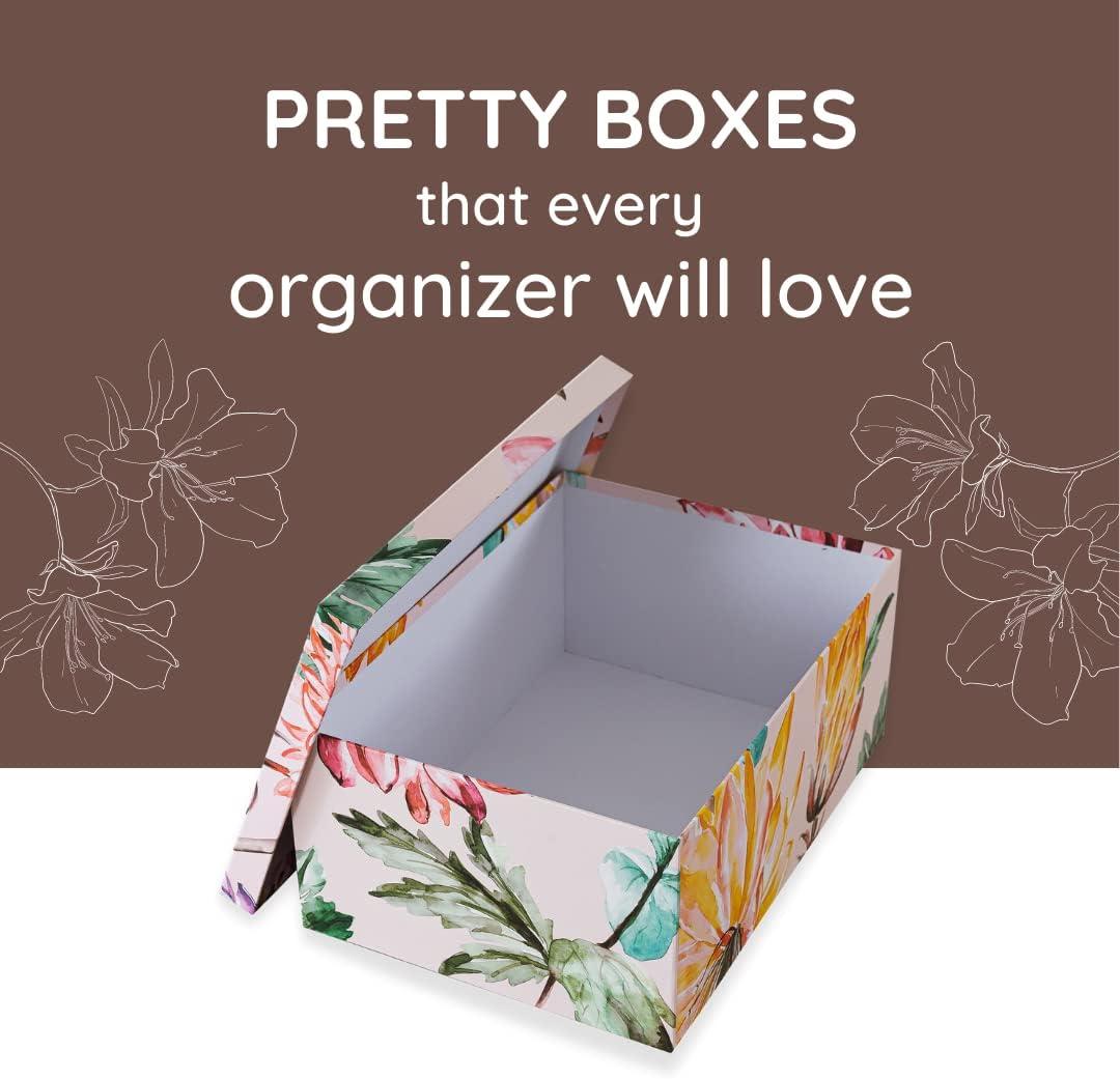Soul & Lane Decorative Cardboard Storage Boxes with Lids for Home Decor and Organization, Set of 3 Large Keepsake Boxes for Memories & Gifts, Nesting Floral Photo Storage Containers, Beauty in Bloom