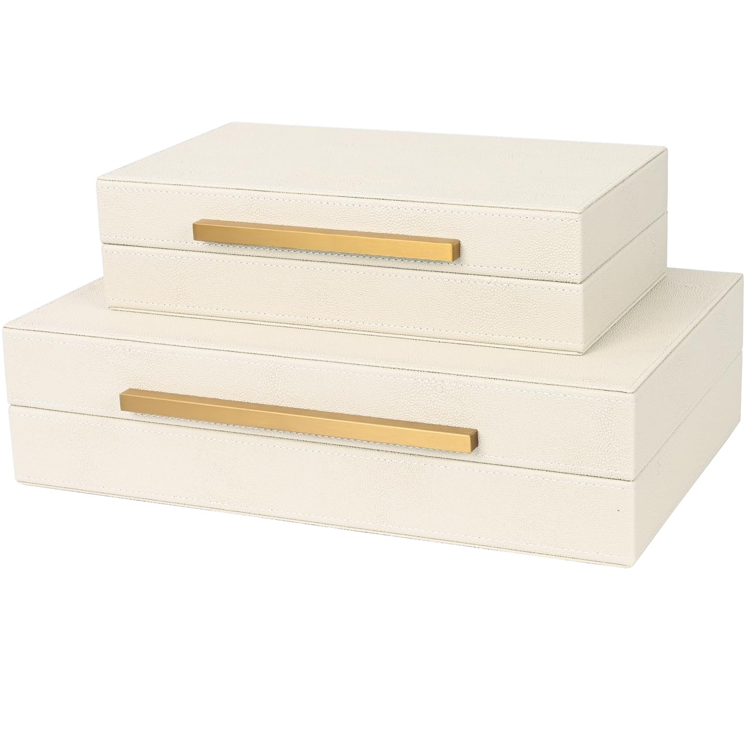 Beige Shagreen Decorative Box Set of 3 - Faux Leather Nesting Storage Boxes with Lids, Large Modern Jewelry Organizer, Stackable Home Decor Box for Bedroom, Bathroom & Office
