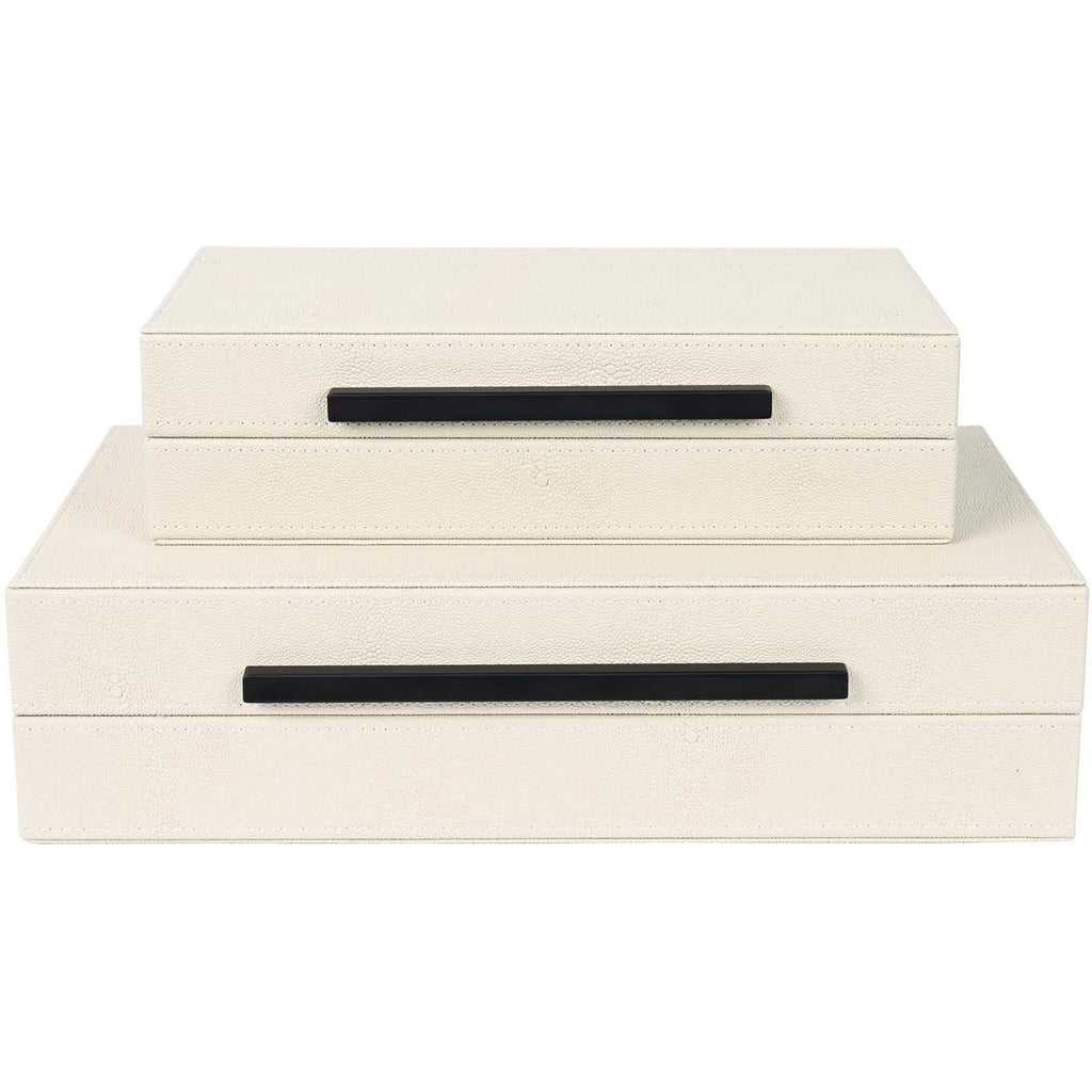 Beige Shagreen Decorative Box Set of 3 - Faux Leather Nesting Storage Boxes with Lids, Large Modern Jewelry Organizer, Stackable Home Decor Box for Bedroom, Bathroom & Office