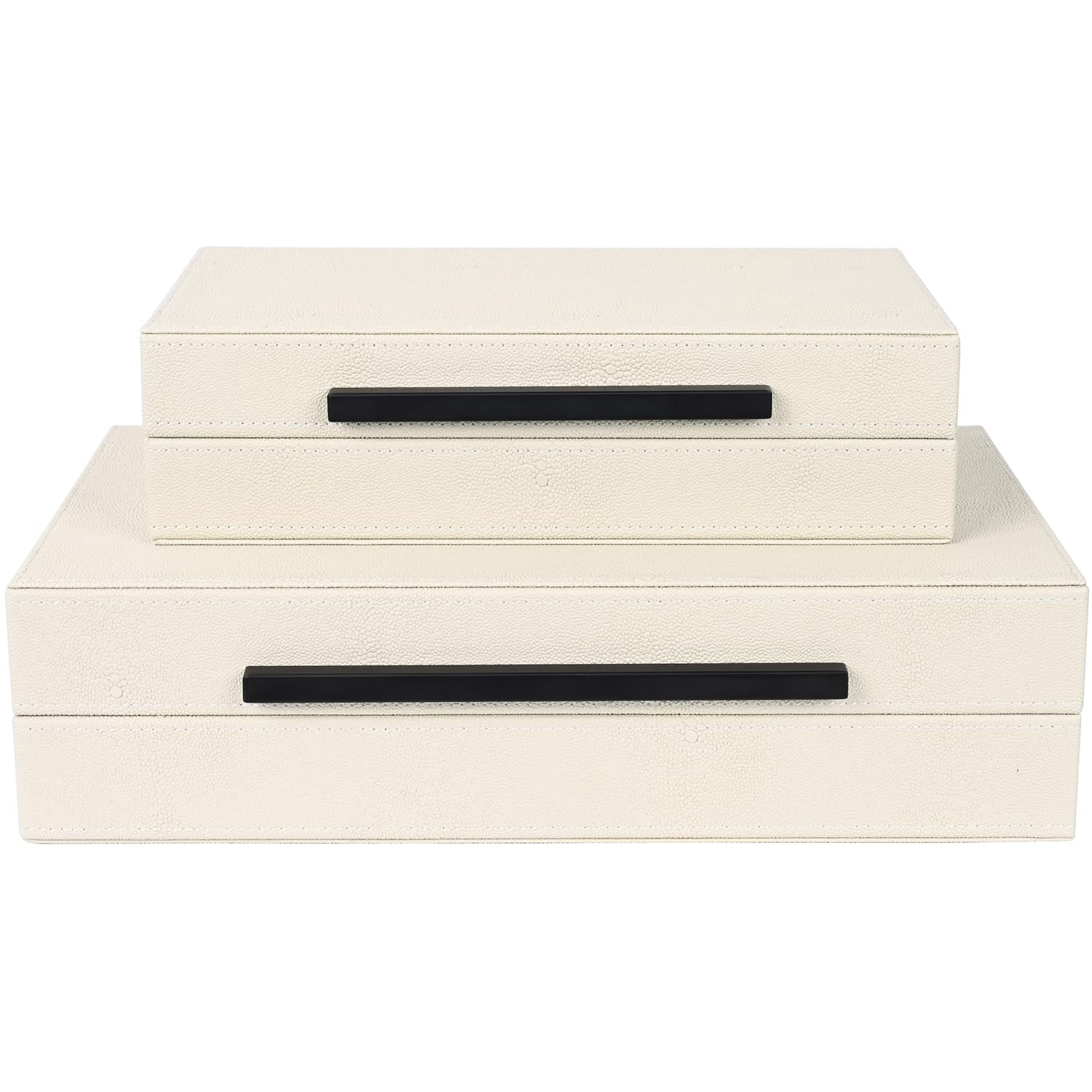 Beige Shagreen Decorative Box Set of 3 - Faux Leather Nesting Storage Boxes with Lids, Large Modern Jewelry Organizer, Stackable Home Decor Box for Bedroom, Bathroom & Office