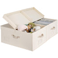 StorageWorks Extra Large Storage Bins with Lids, 55L Decorative Organizer with Divider Board, Fabric Boxes with Handles, Khaki and Beige Stripes, 2-Pack