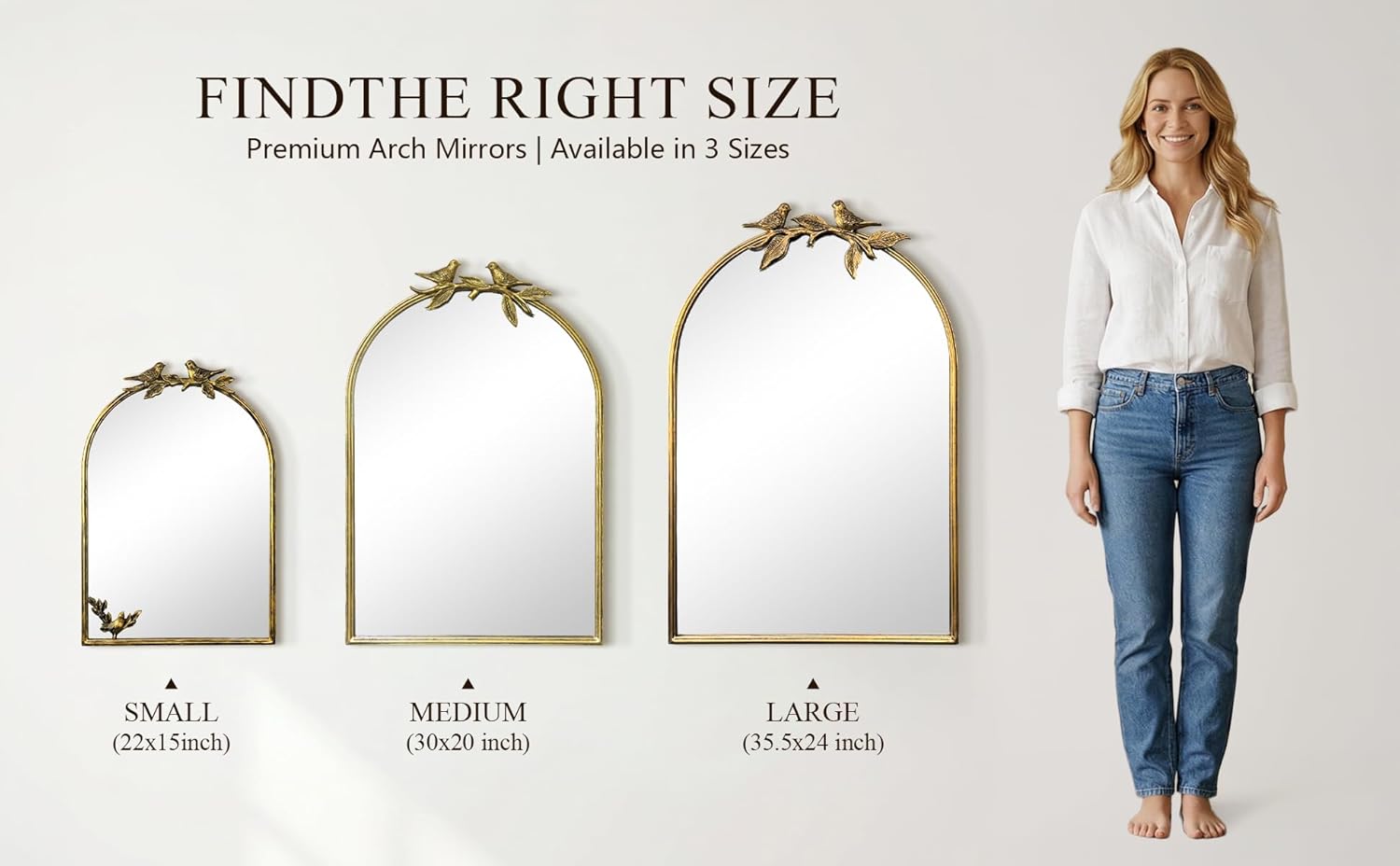 Antique Baroque Vintage Vanity Mirror 30x20Inch, Gold with Ornate Antique Frame, Arched Vintage Wall Mirror for Living Room, Fireplace, Entryway
