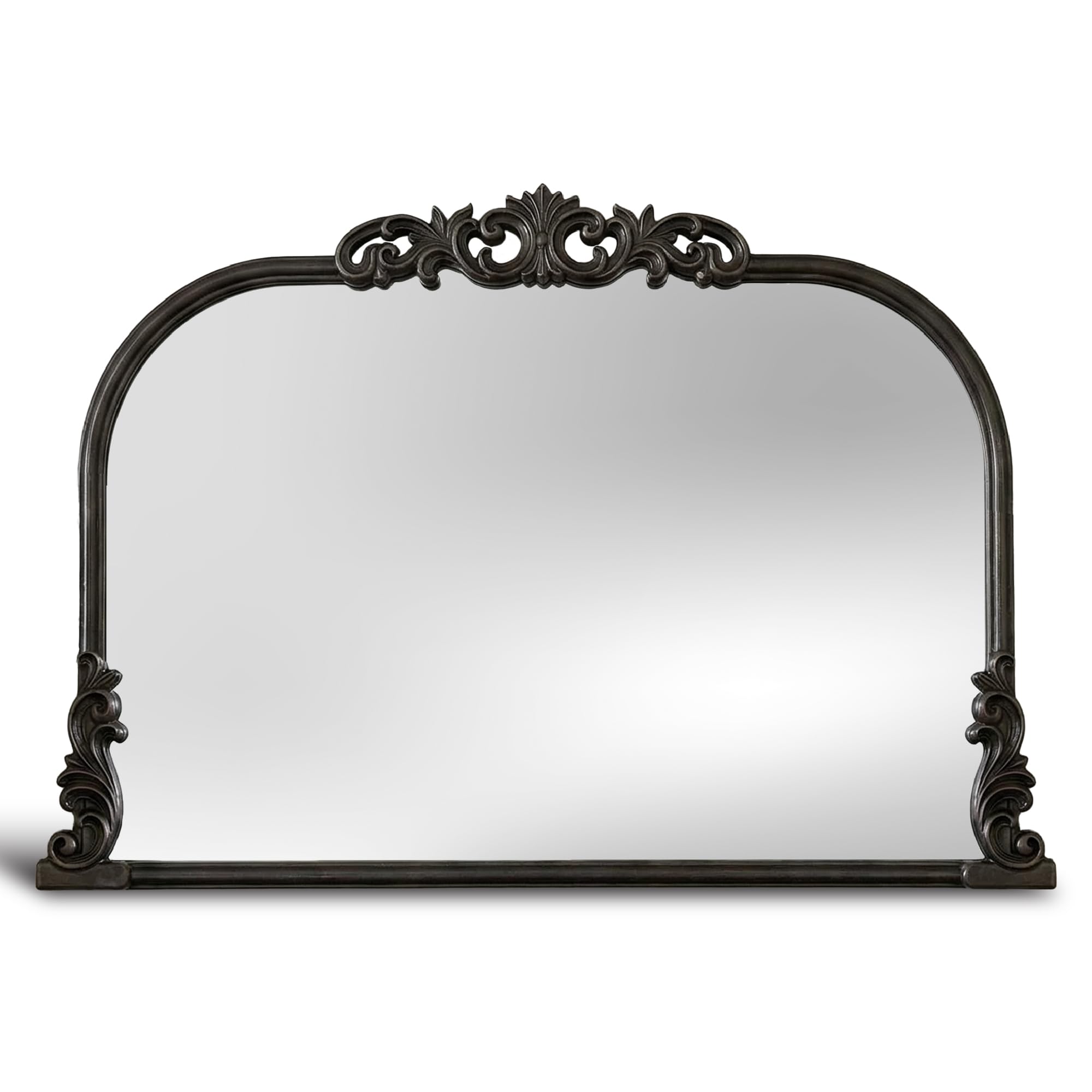 Wylde Iris English Estate Carved Arch Wood Wall Mirror, Mirror for Entryway, Living Room, Bathroom, Antique Black, 22x30
