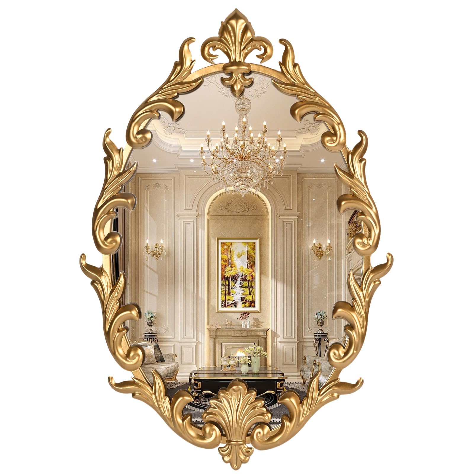 24"x22" Gold Arch Wall Mirror, Vintage Ornate Baroque Mirror with Metal Frame, Decorative Vanity Mirror for Dresser, Bedroom, Bathroom, Fireplace, Entryway, Hallway