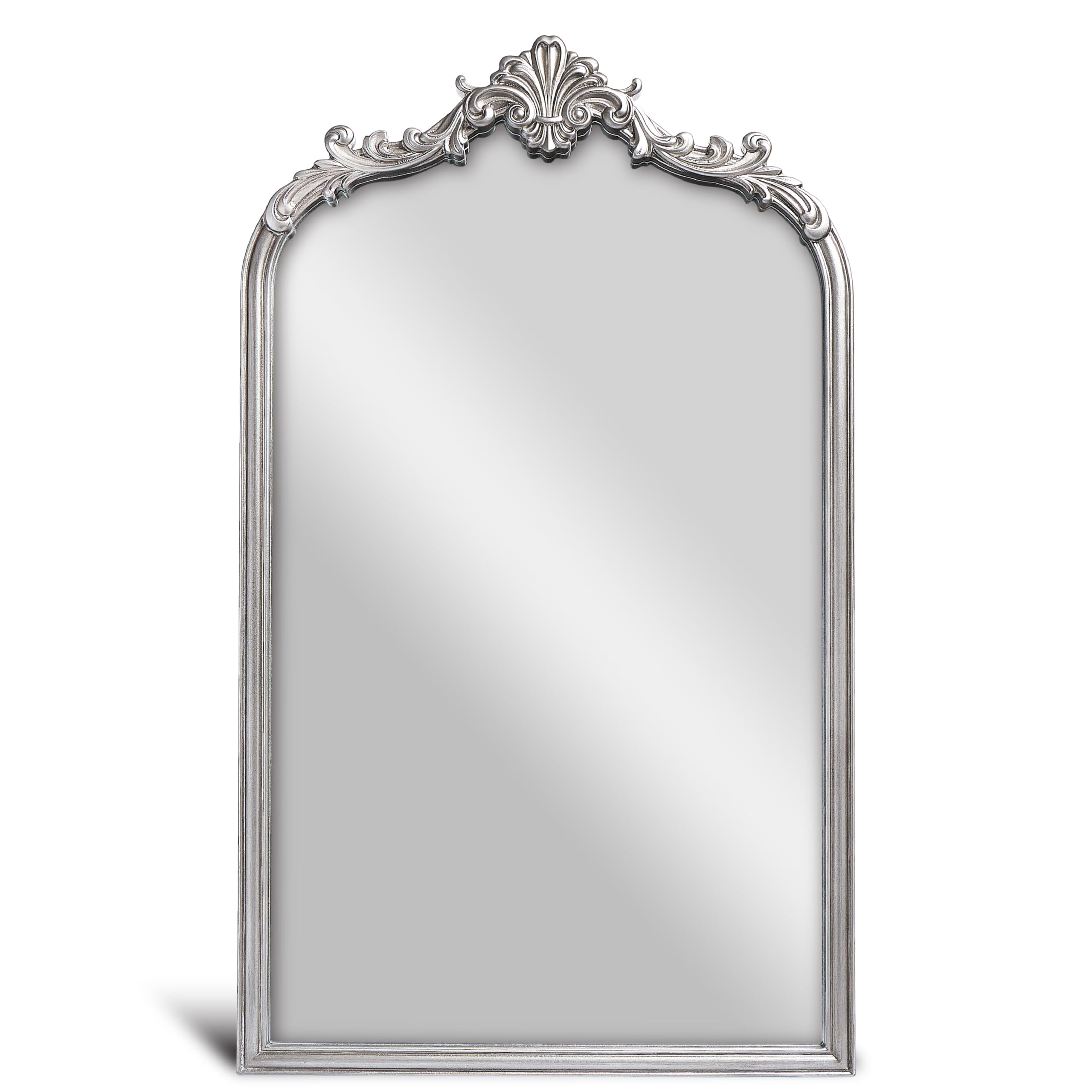 Wylde Iris English Estate Carved Arch Wood Wall Mirror, Mirror for Entryway, Living Room, Bathroom, Antique Black, 22x30