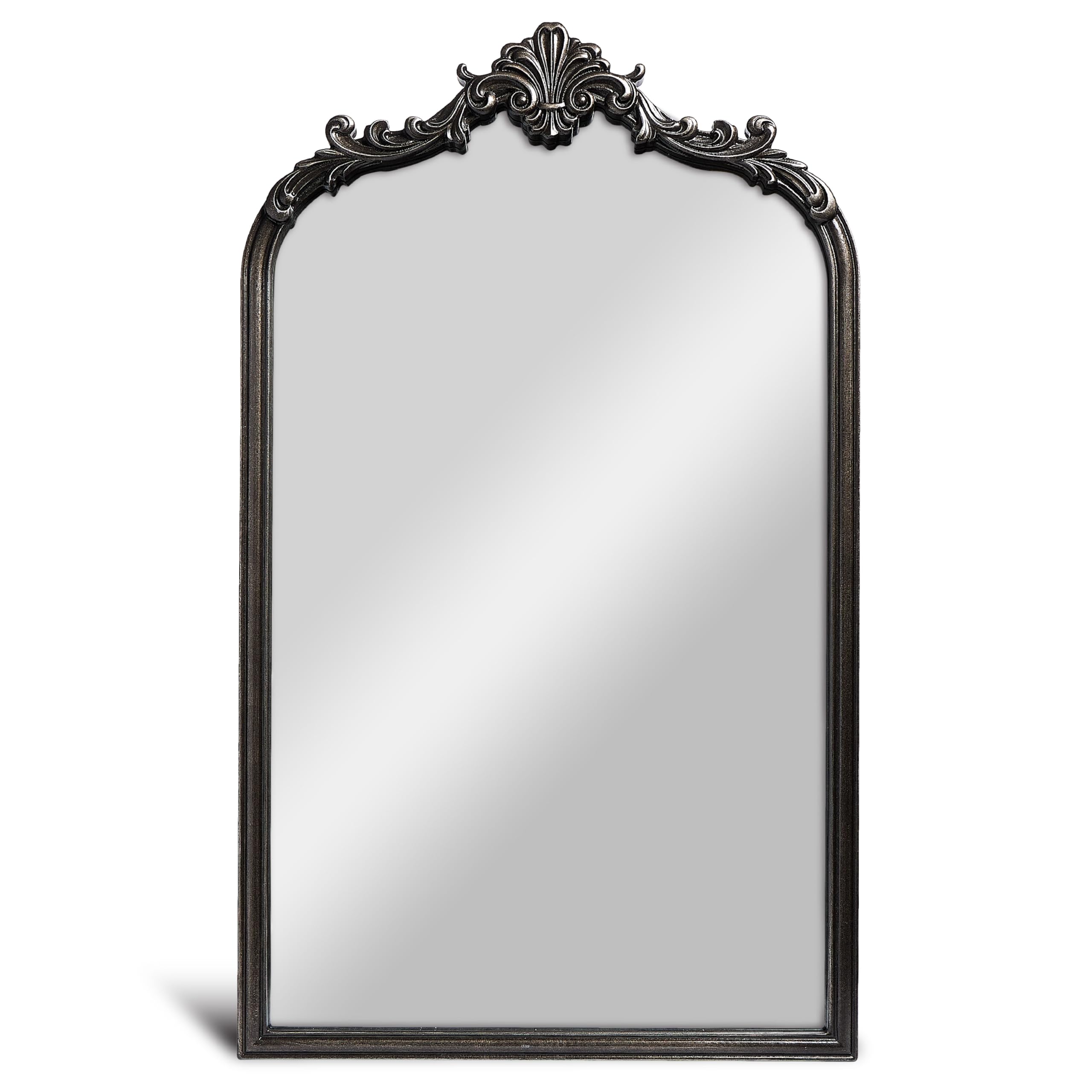 Wylde Iris English Estate Carved Arch Wood Wall Mirror, Mirror for Entryway, Living Room, Bathroom, Antique Black, 22x30