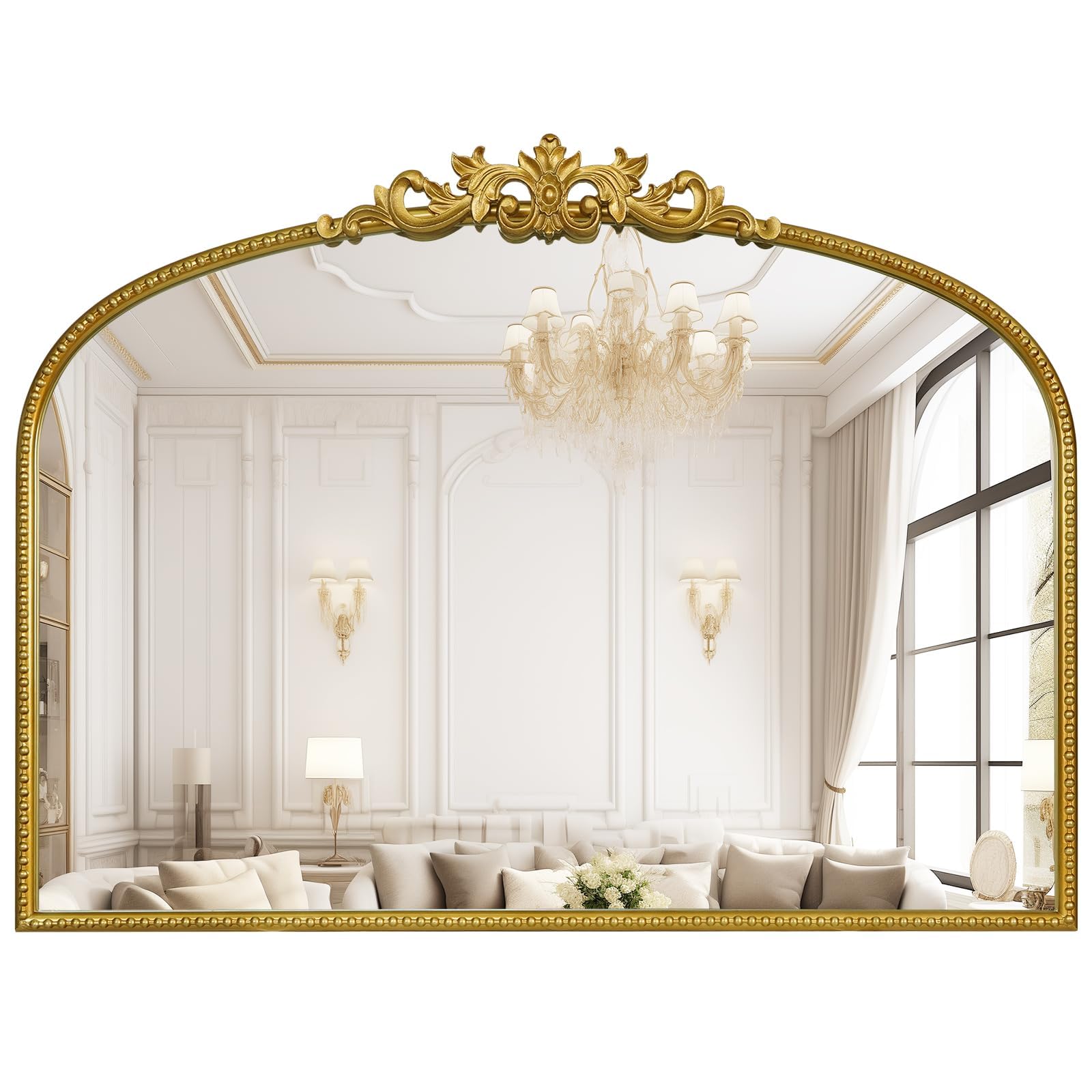 WallBeyond Gold Vintage Mirror for Vanity 22x30 Inch, Gold Antique Mirror with Ornate Frame, Arched Vintage Wall for Bathroom, Living Room, Fireplace, Entryway