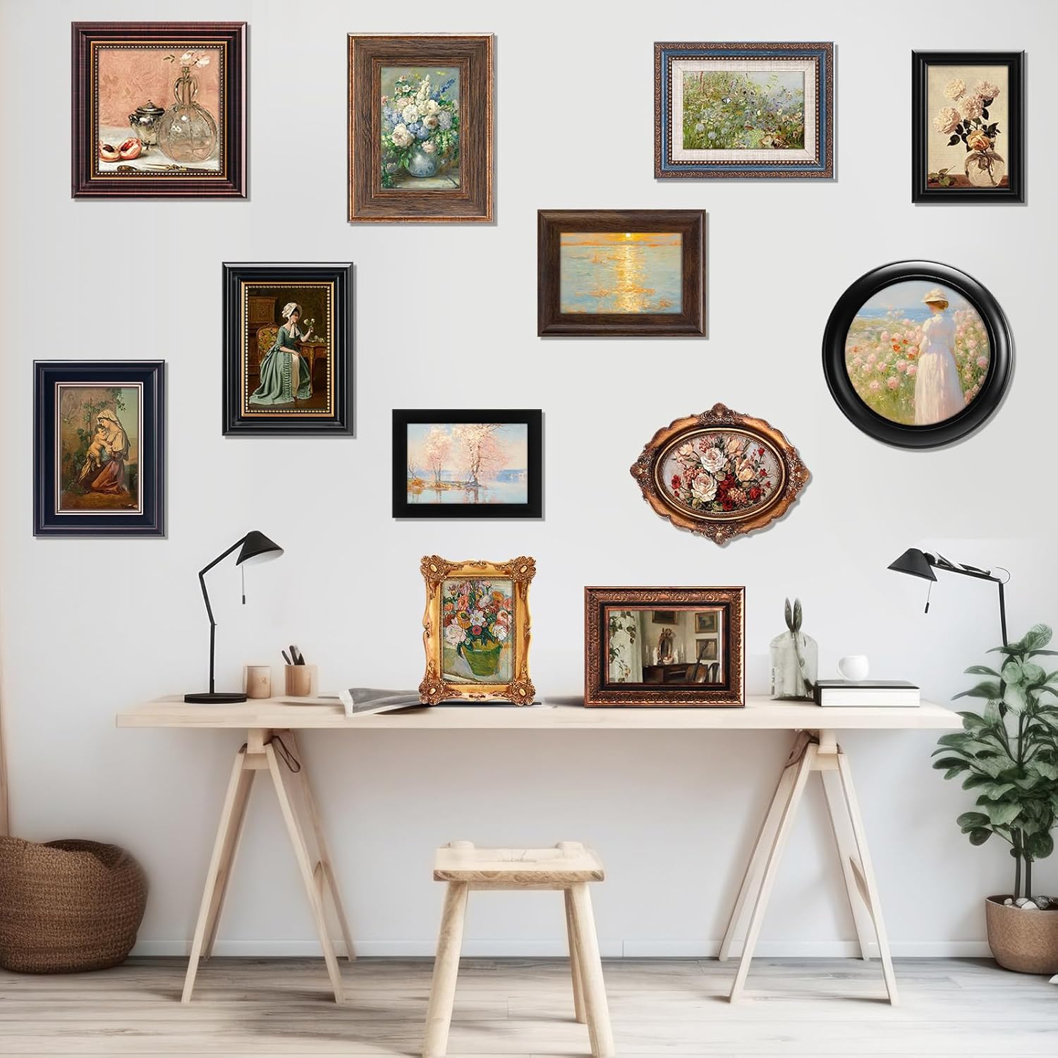 Pinkunn 12 Pcs Vintage Picture Frames for Wall or Tabletop Display Ornate French Country Frames Vintage Farmhouse Decor Antique Wall Art Set for Gallery Bedroom Living Room, No Photos