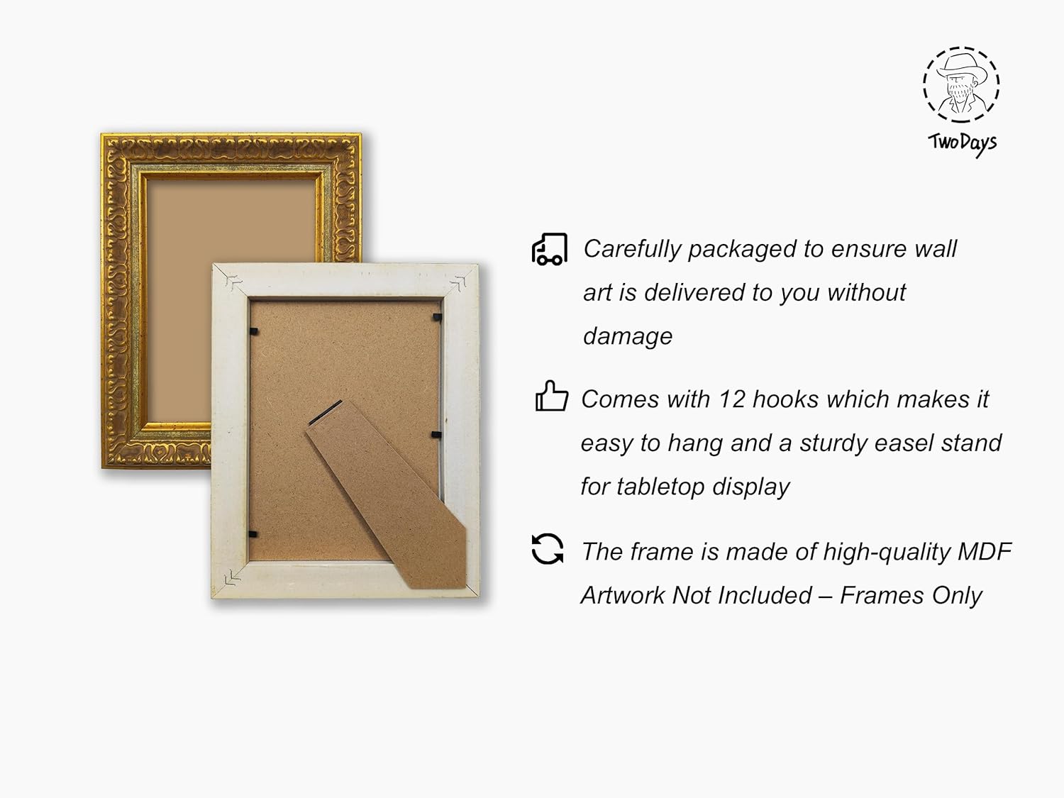 TwoDays 12 Pcs Vintage Picture Frame Set for Gallery Wall — Antique Gold & Brass, Sizes 8x10, 5x7, 4x6 | Wall & Tabletop | Shatterproof Acrylic | Home Decor