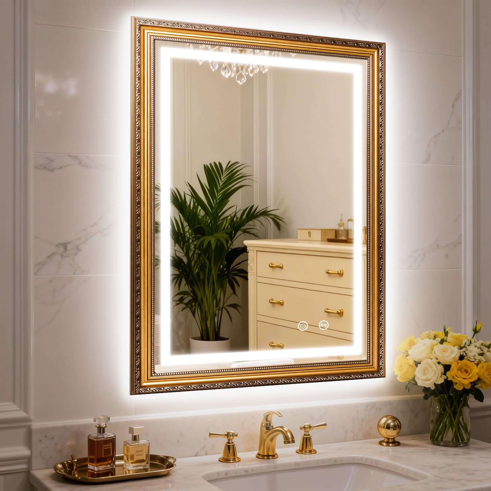 ROLOVE 23x34 Inch Antique Black and Gold Mirror for Wall, Ornate Baroque Decorative Mirror, Rectangle Vintage Wall Mirror for Fireplace & Entryway, Bathroom, Shatterproof Glass, Waterproof Frame