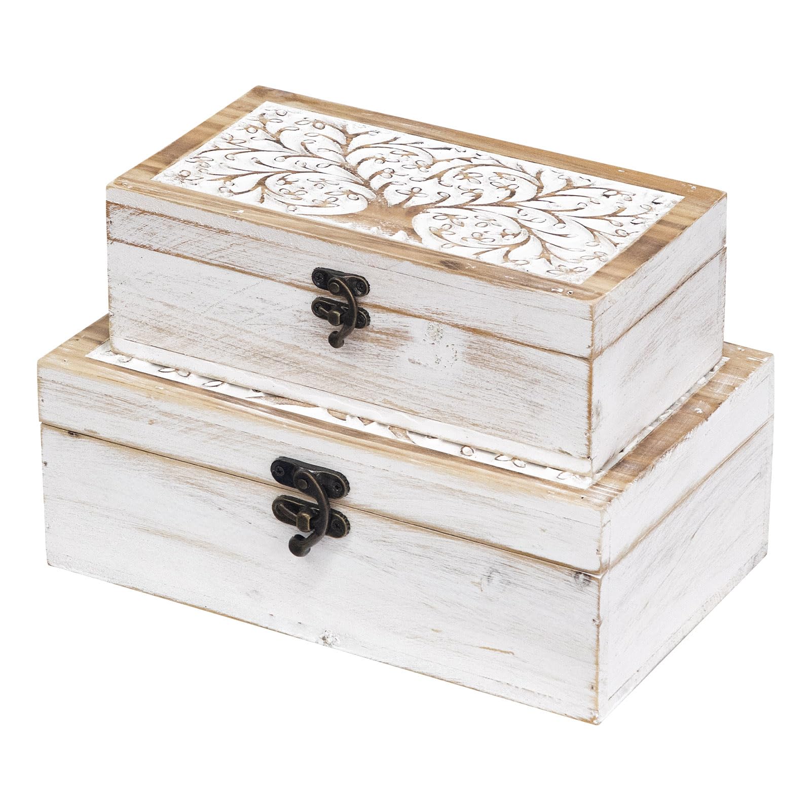 3 Piece Tree of Life Carved Wooden Keepsake Boxes with Lids, Decorative Storage Boxes for Home decor, Trinket Box for Jewelry and Memorabilia