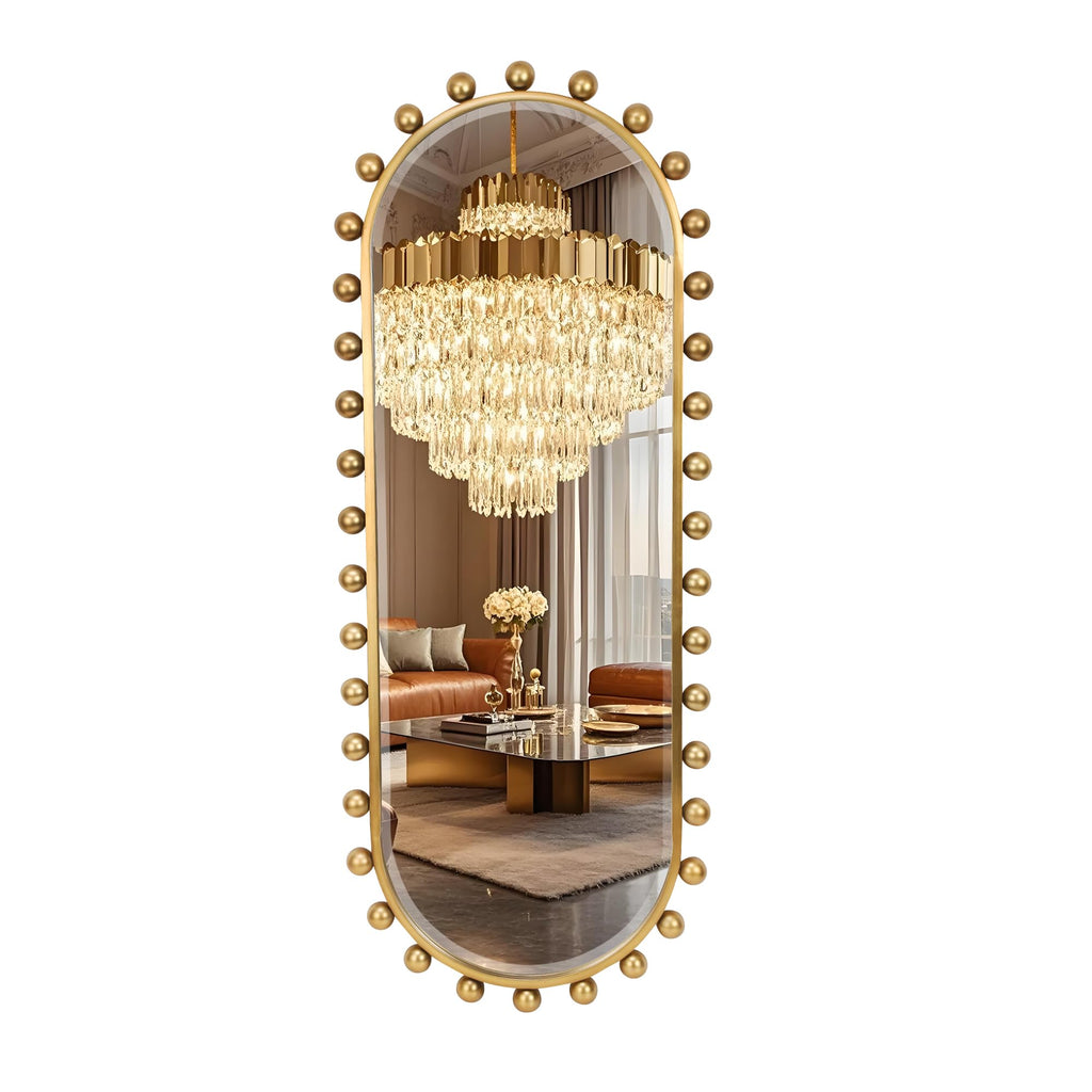 Antique Gold Teardrop Mirror Unique with Ball Frame – 24"x36" Beaded Large Decorative Ornate Wall Mirror for Bathroom, Bedroom, Living Room, Hallway