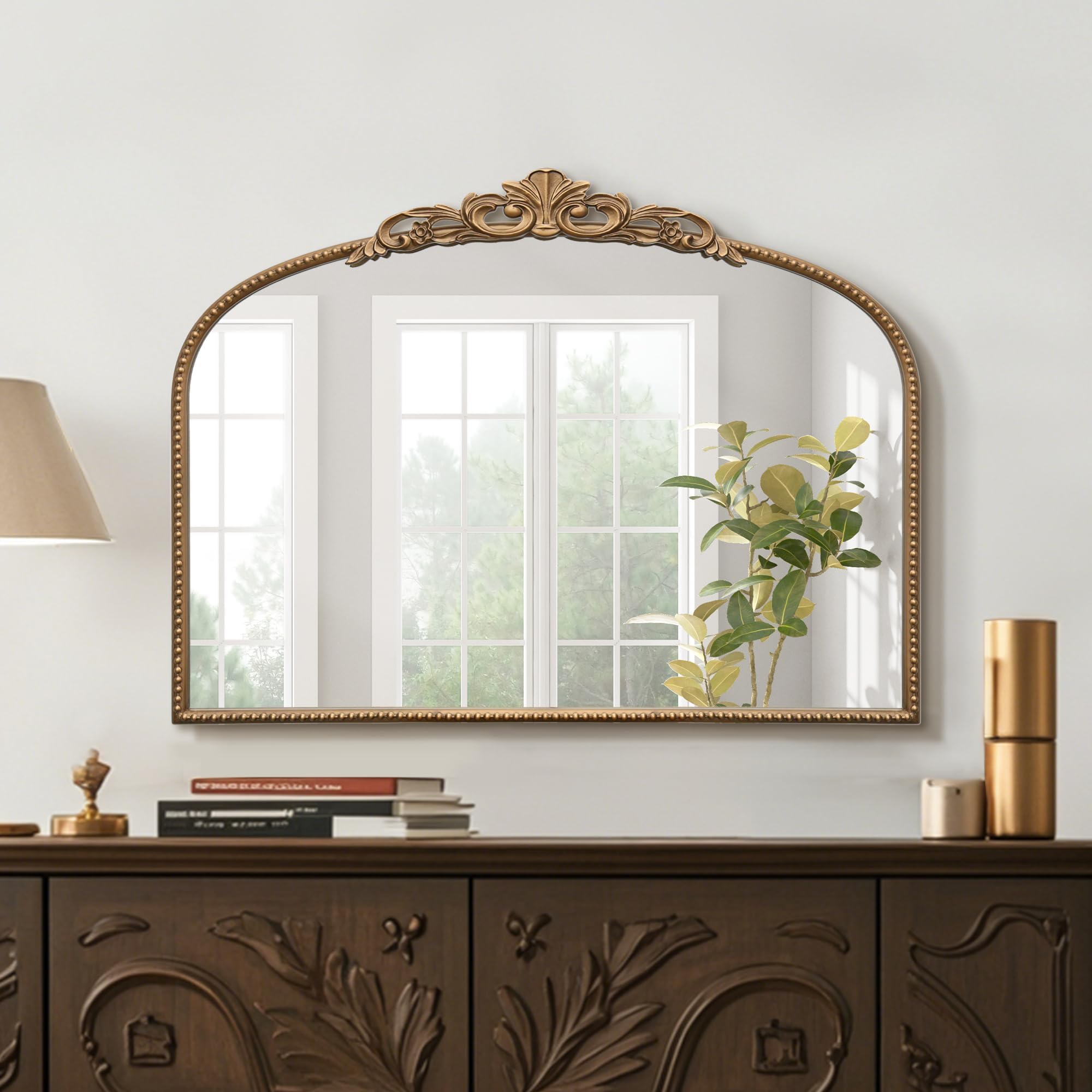 Micasso Vintage Wall Bronze Mirror: 32"x24" French Baroque Antique Mirror - Traditional Ornate Decorative Arched for Wall/Bathroom/Entryway/Fireplace/Hallway - Home Decor for Living Room