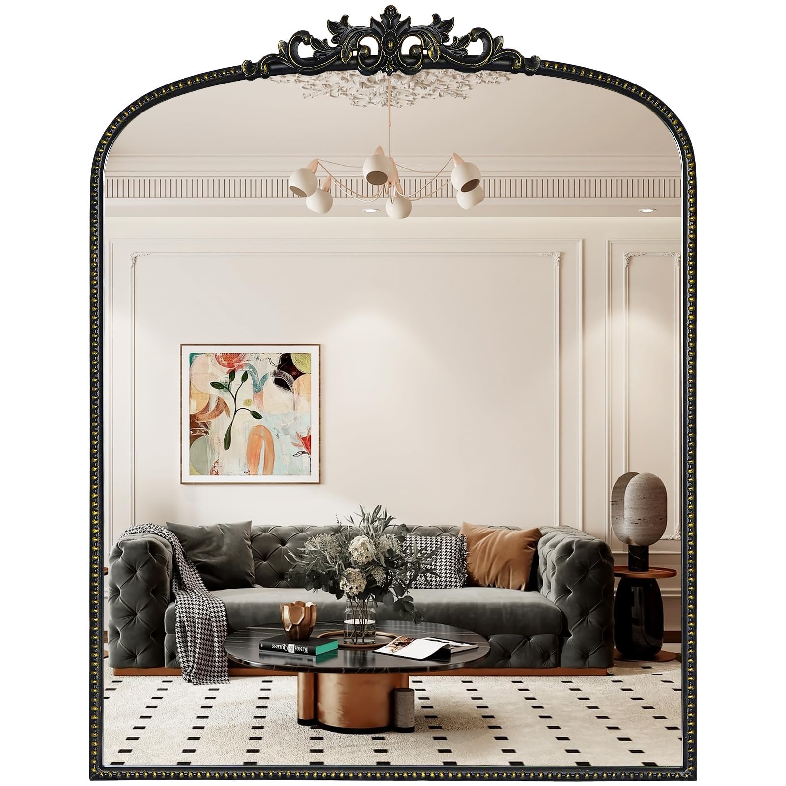 WallBeyond Gold Vintage Mirror for Vanity 22x30 Inch, Gold Antique Mirror with Ornate Frame, Arched Vintage Wall for Bathroom, Living Room, Fireplace, Entryway