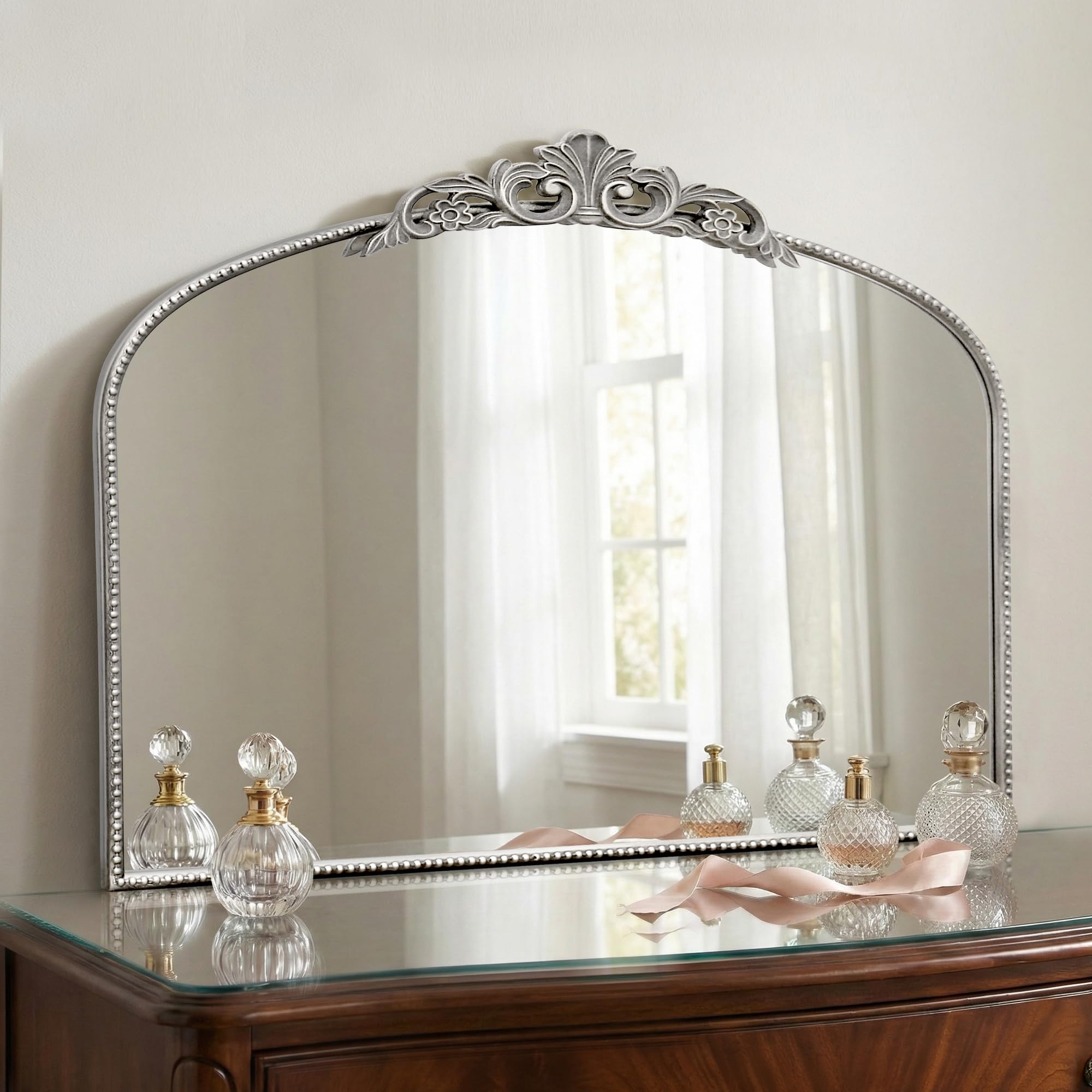 Micasso Vintage Wall Bronze Mirror: 32"x24" French Baroque Antique Mirror - Traditional Ornate Decorative Arched for Wall/Bathroom/Entryway/Fireplace/Hallway - Home Decor for Living Room