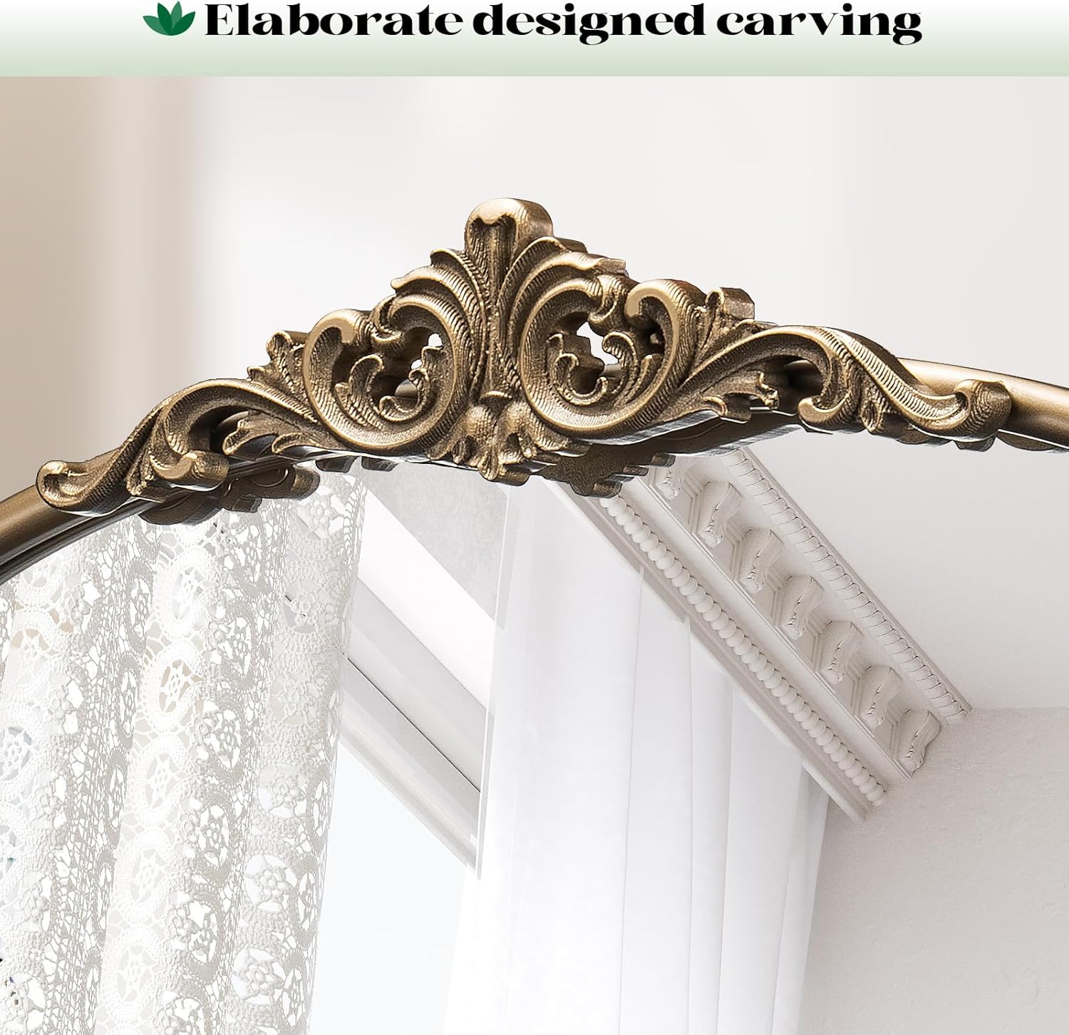 Vintage Baroque Arched Wall Mirror, 30"x40" Antique Gold Bathroom Wall Mirrors, Large Ornate Arch Bronze Mirror for Over Sink, Fireplace, Entryway, Living Room, Hanging or Leaning