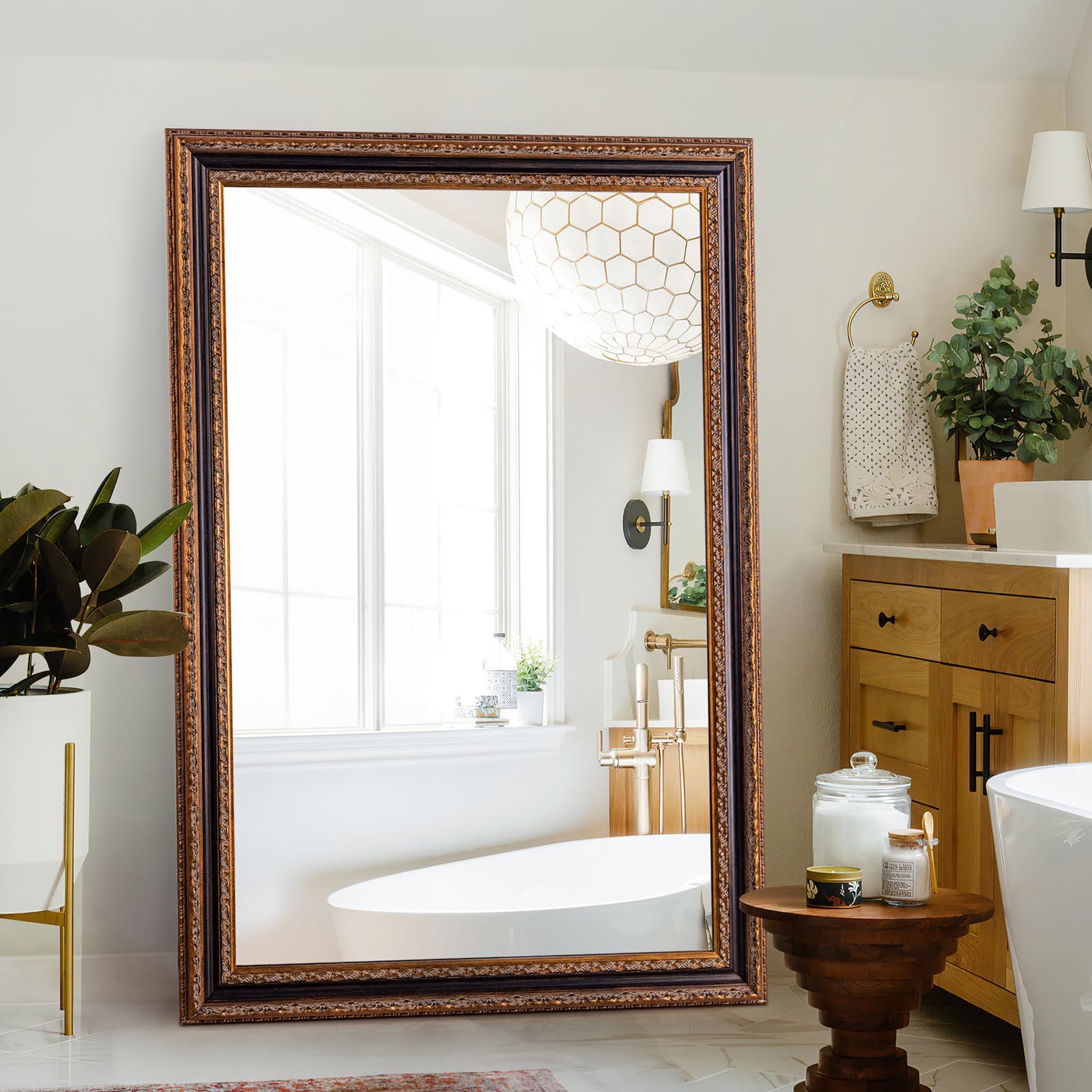 Large Decorative Mirror for Living Room, 53.5" X 30", Vintage Ornate Carvings Wood Frame, Big Vanity Rectangular Mirror for Bedroom, Dining Room, Fireplace and Bathroom