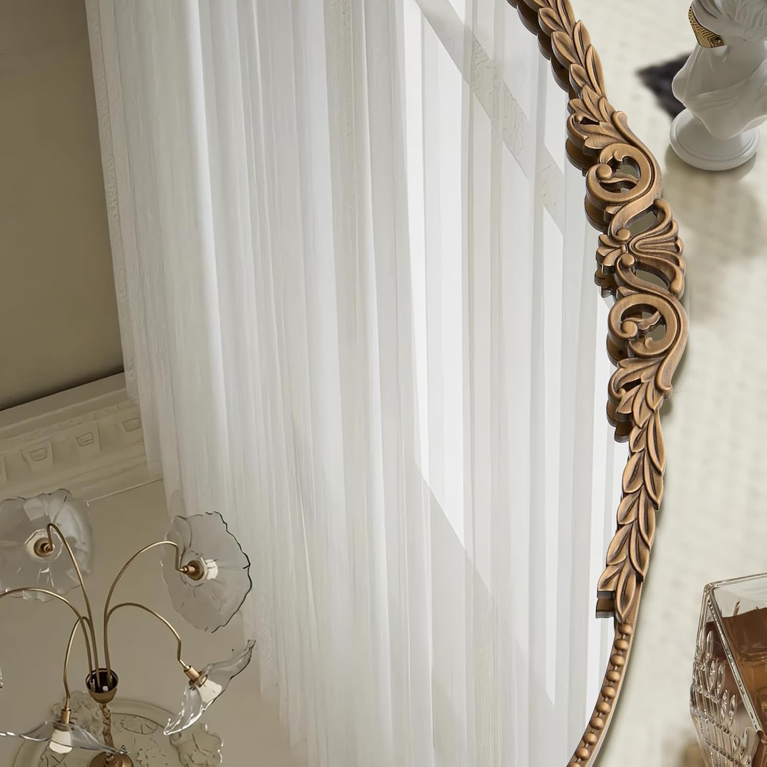 Besdomus Gold Large Arched Mirror: 40"x29" French Baroque Vintage Mirror - Traditional Ornate Antique for Mantel/Bedroom/Entryway/Bathroom/Hallway - Home Decor for Fashion-Conscious