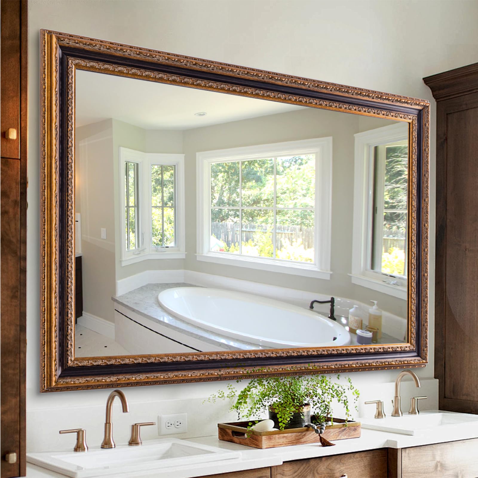 Large Decorative Mirror for Living Room, 53.5" X 30", Vintage Ornate Carvings Wood Frame, Big Vanity Rectangular Mirror for Bedroom, Dining Room, Fireplace and Bathroom