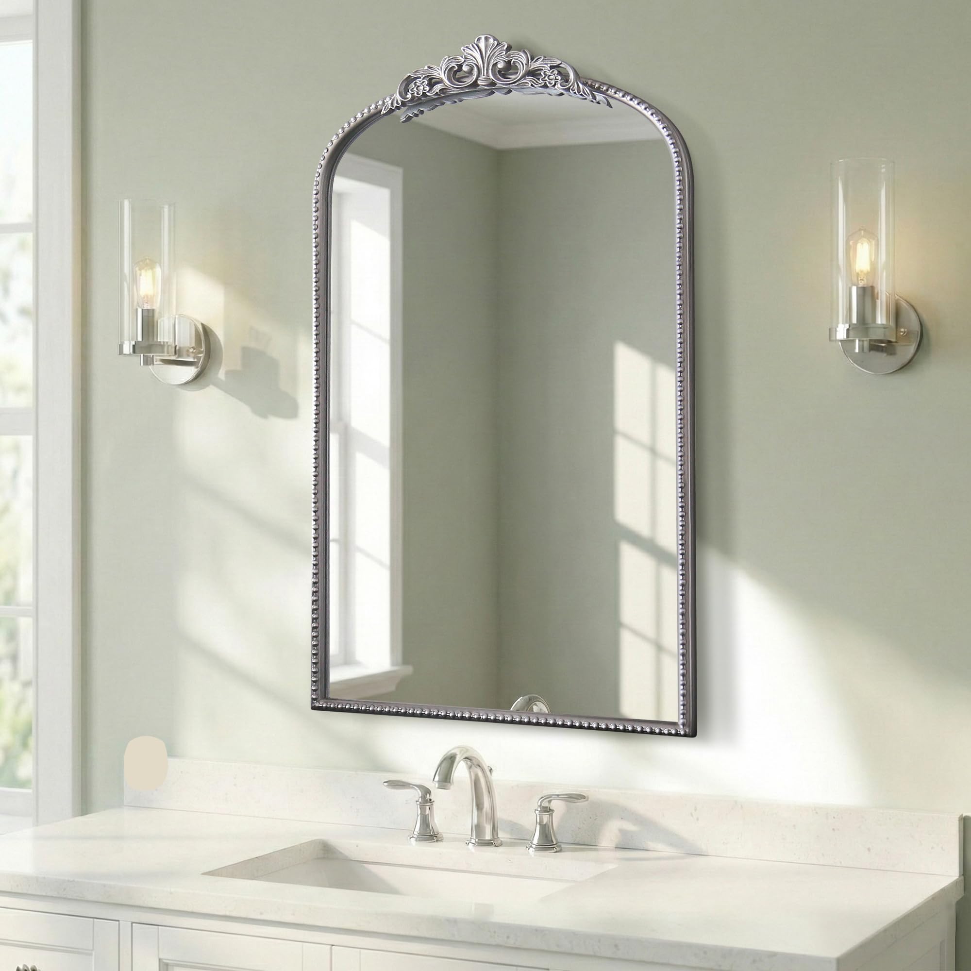 Micasso Vintage Wall Bronze Mirror: 32"x24" French Baroque Antique Mirror - Traditional Ornate Decorative Arched for Wall/Bathroom/Entryway/Fireplace/Hallway - Home Decor for Living Room