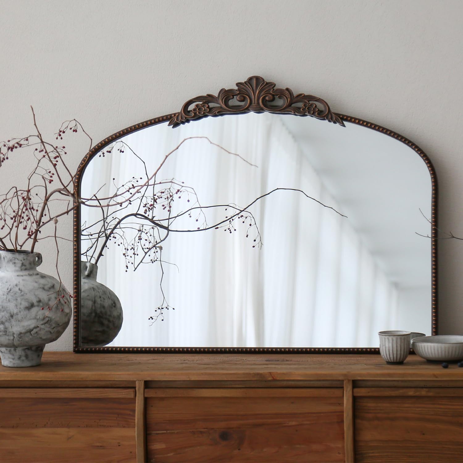 Micasso Vintage Wall Bronze Mirror: 32"x24" French Baroque Antique Mirror - Traditional Ornate Decorative Arched for Wall/Bathroom/Entryway/Fireplace/Hallway - Home Decor for Living Room
