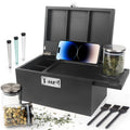 Large Green Bamboo Box with Combination Lock, Decorative Storage Box with Removable Tray & Detachable Compartment, Wooden Boxes with Alright Jars & Brushes & Storage Tubes as Great Gift Choice.