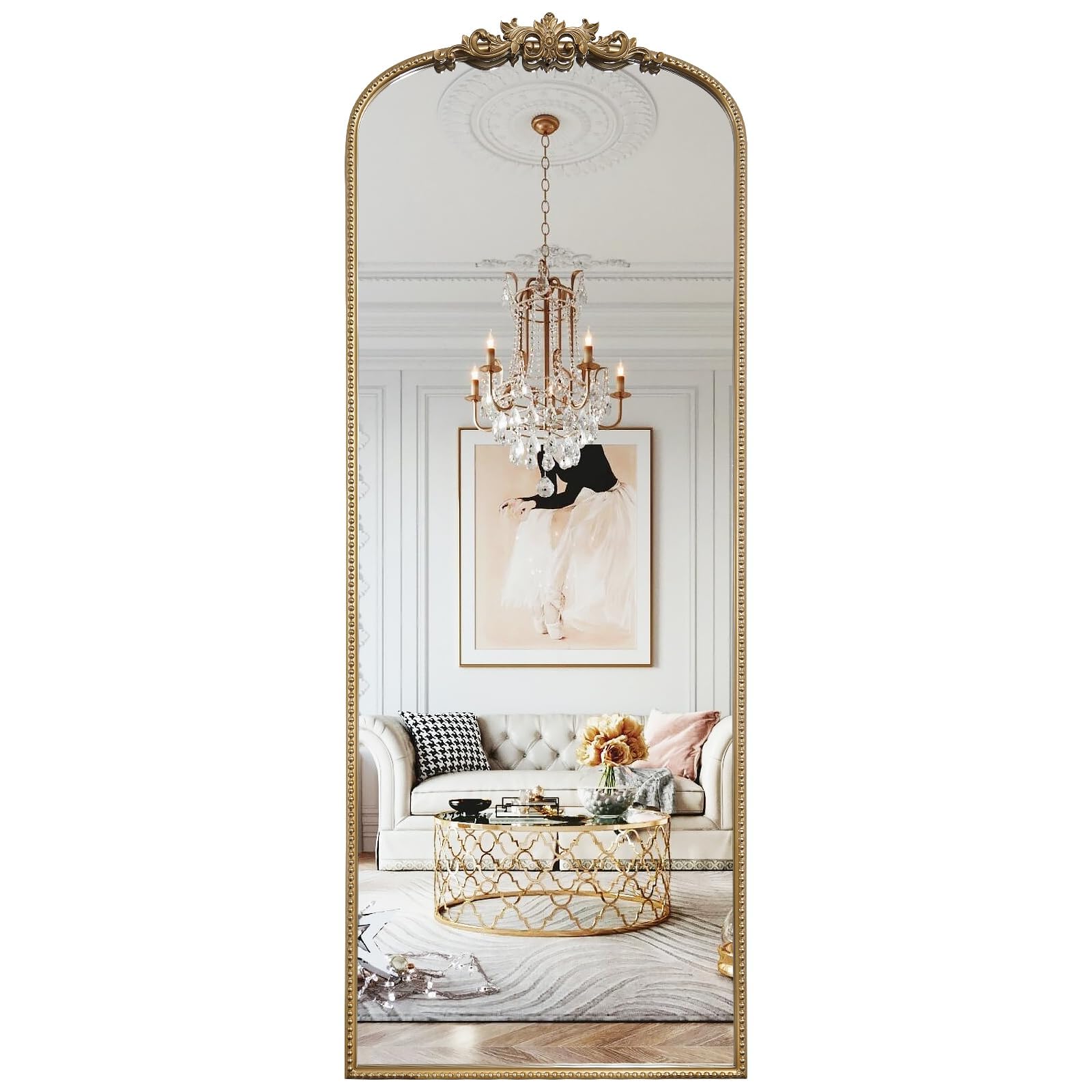 WallBeyond Gold Vintage Mirror for Vanity 22x30 Inch, Gold Antique Mirror with Ornate Frame, Arched Vintage Wall for Bathroom, Living Room, Fireplace, Entryway
