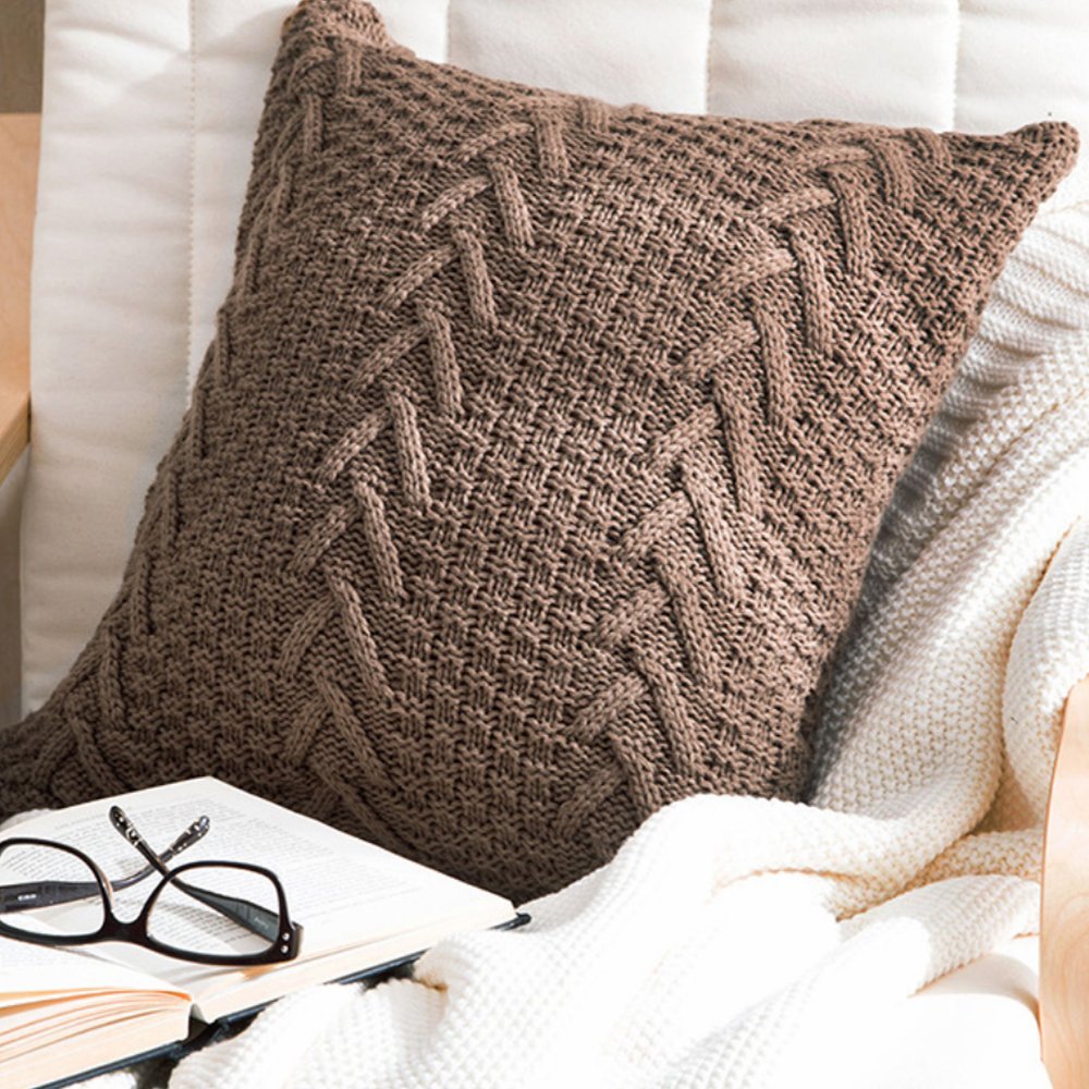 Knitted Cozy Home Decoration Throw Pillow 18"x18" with 450g Insert (Beige)
