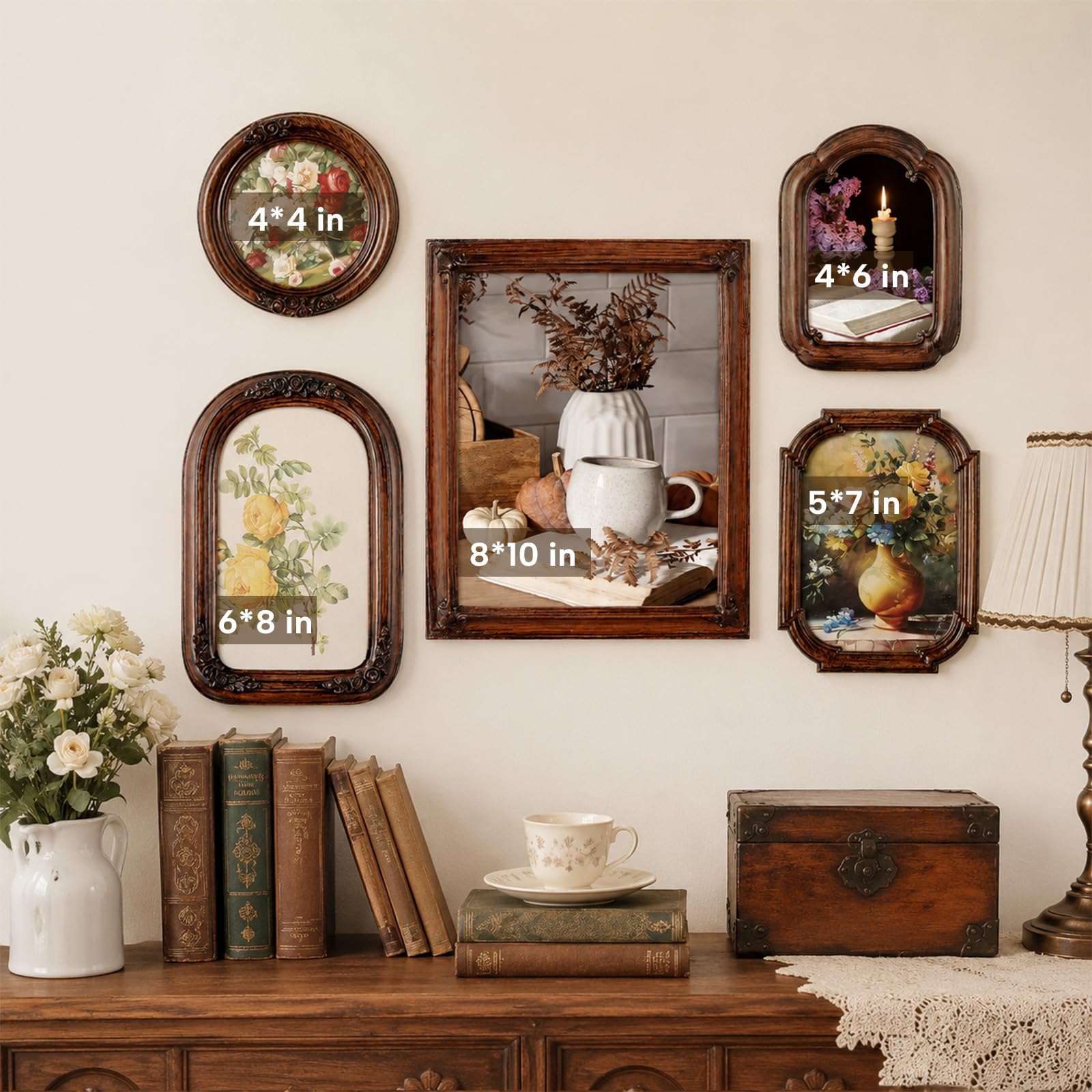 Wonderjune 7 Pcs Vintage Picture Frames Set with Glass Front Antique Gold Gallery Wall Frame for 4x6, 5x7 Baroque for Home Decor Photography Props Gifts, Wall or Tabletop(Rococo)