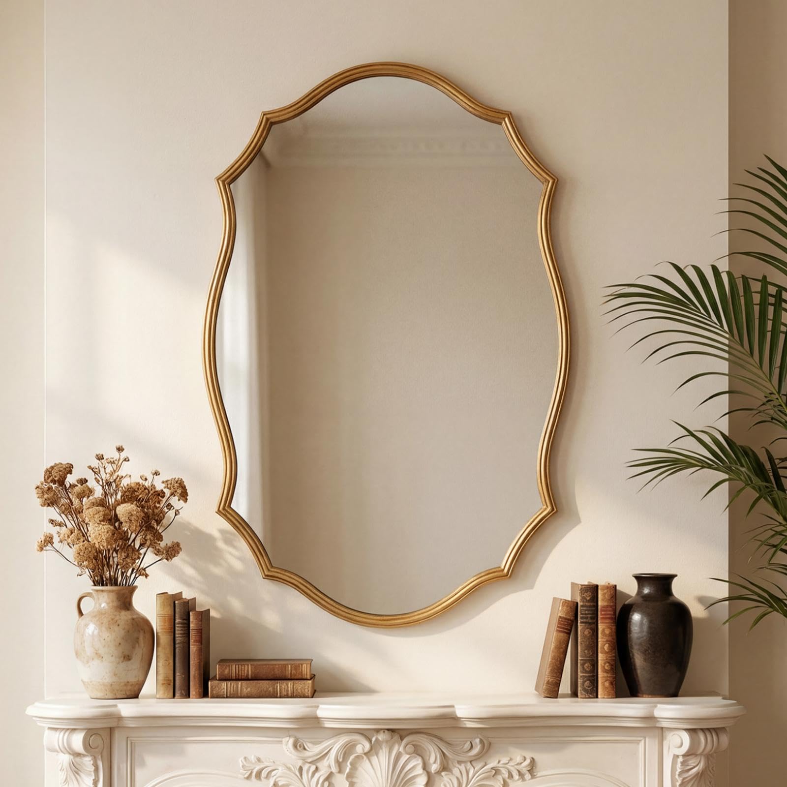 Wall Mirror in Vintage Golden, Decorative 20"x30" Accent Vanity Mirrors, Wall Mounted Mirror Antique Brass Metal Frame for Living Room Bedroom Bathroom Entryway Stairway Kitchen