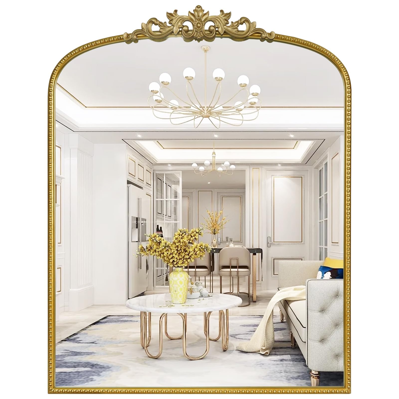 WallBeyond Gold Vintage Mirror for Vanity 22x30 Inch, Gold Antique Mirror with Ornate Frame, Arched Vintage Wall for Bathroom, Living Room, Fireplace, Entryway