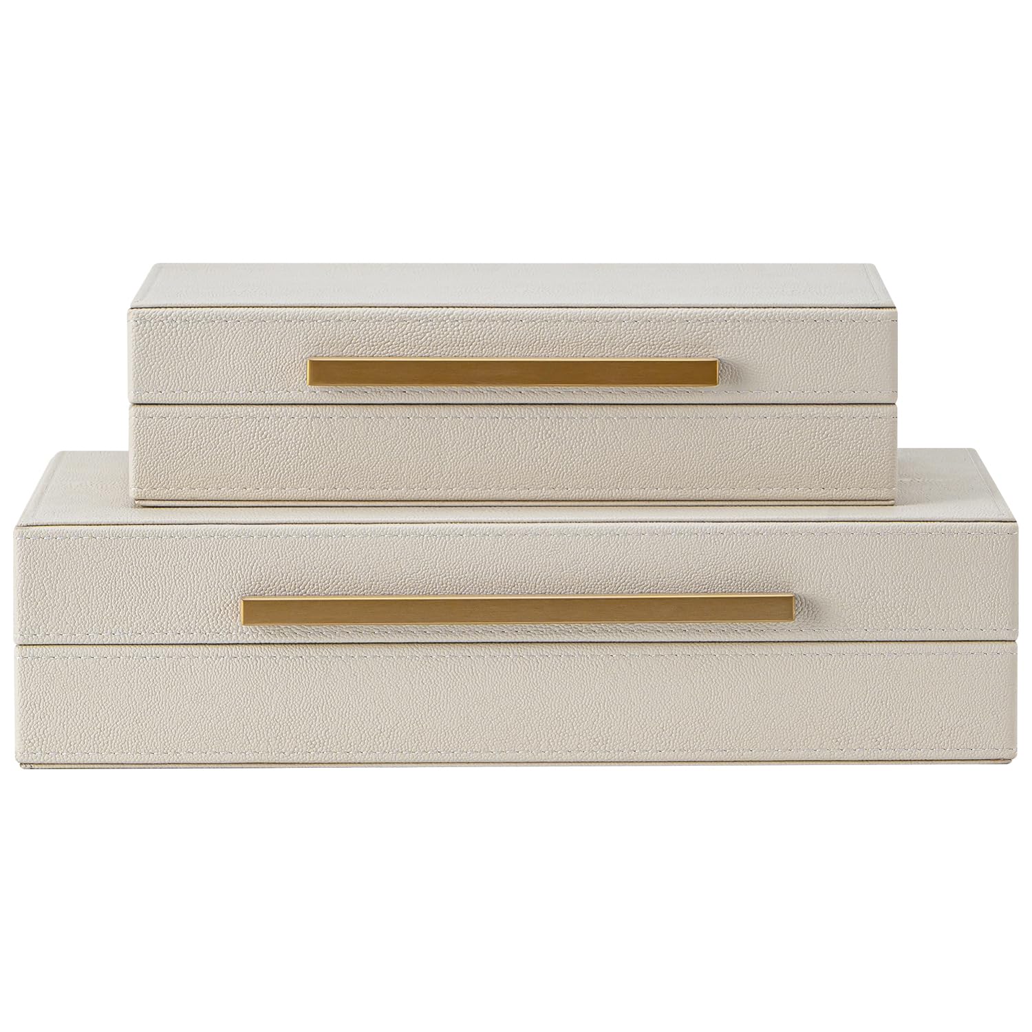 Set of 2 Black Shagreen Storage Boxes with Gold Metal Handles – Faux Leather Jewelry Organizer, Nesting Decorative Box for Photos, Memory Keepsake, Home & Office Decor