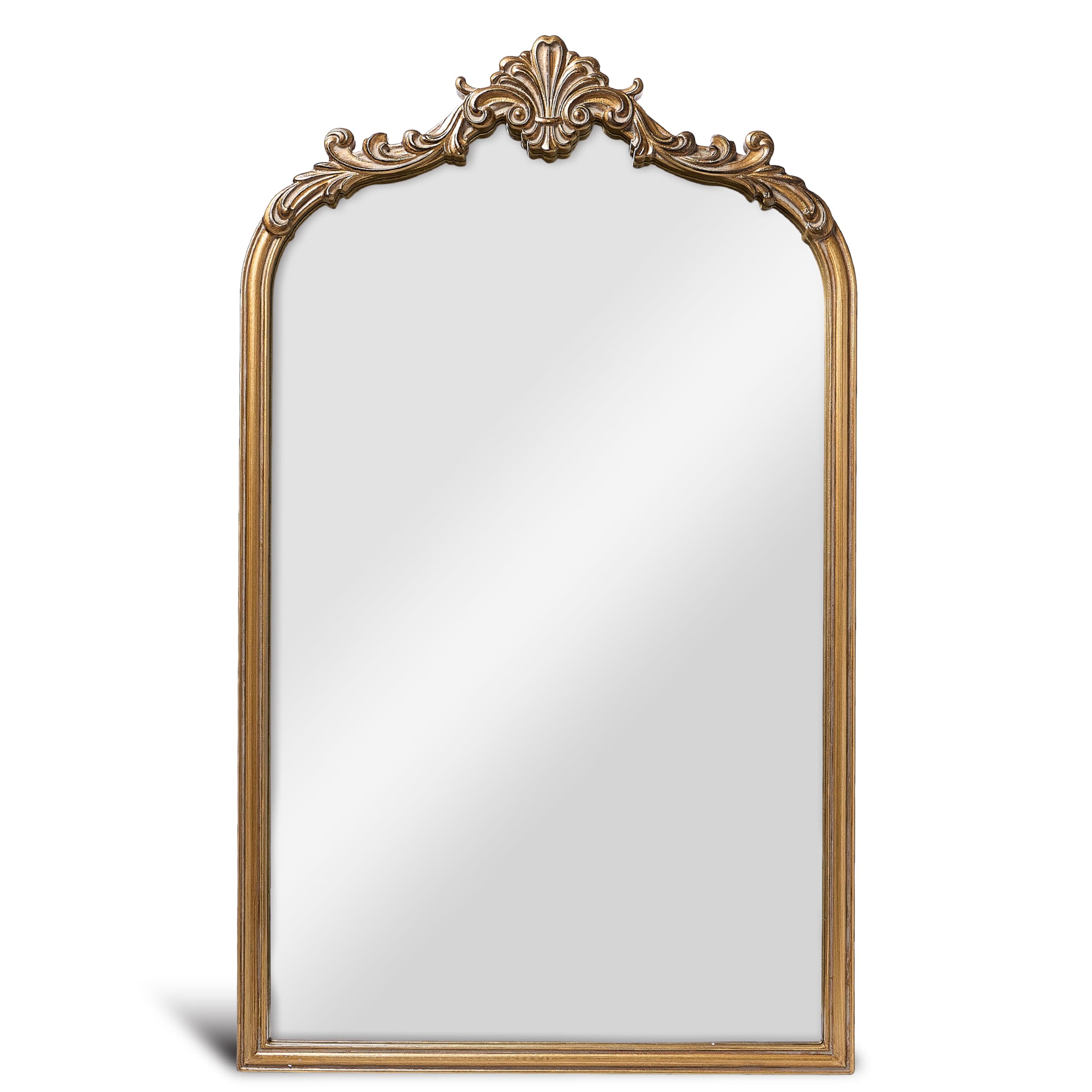Wylde Iris English Estate Carved Arch Wood Wall Mirror, Mirror for Entryway, Living Room, Bathroom, Antique Black, 22x30