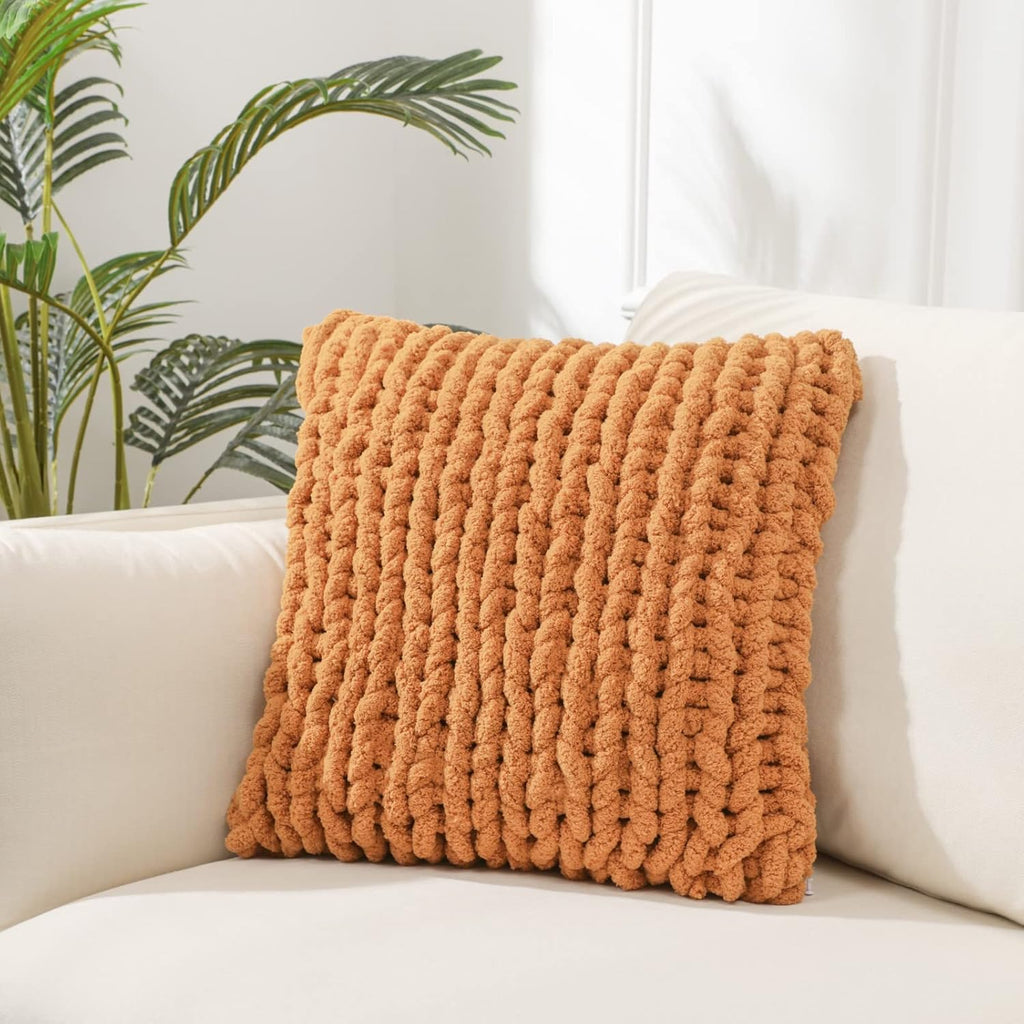 1PC 18×18 Inch Cream Chunky Knit Throw Pillow Cover, Luxury Crochet Sofa Cushion Case