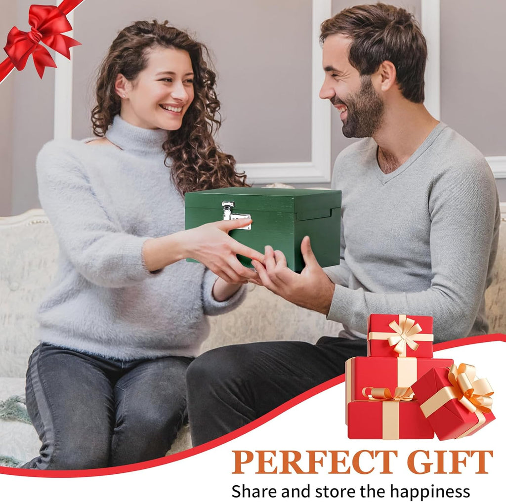 Large Green Bamboo Box with Combination Lock, Decorative Storage Box with Removable Tray & Detachable Compartment, Wooden Boxes with Alright Jars & Brushes & Storage Tubes as Great Gift Choice.