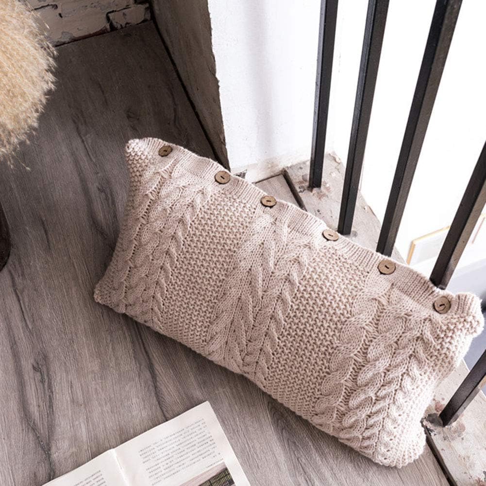 vctops Decorative Knitted Pillow Case Cushion Cover with Pillow Insert Rectangle Warm Buttons Throw Pillows for Couch, Bed, Home Accent Decor, Beige White