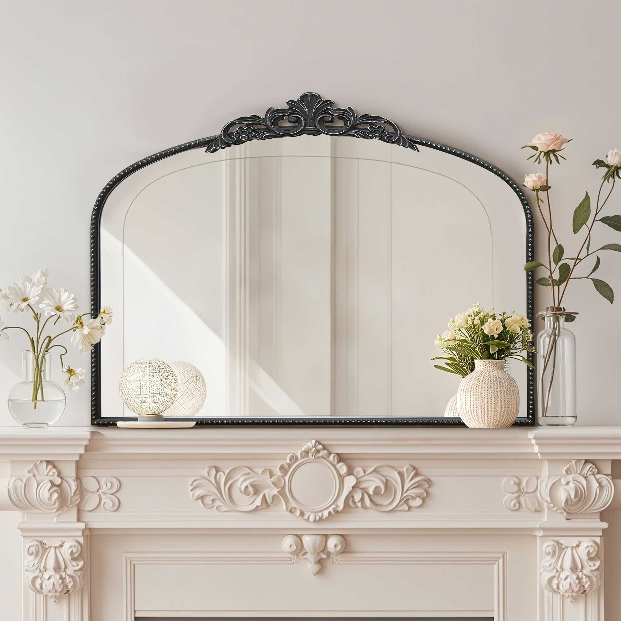 Micasso Vintage Wall Bronze Mirror: 32"x24" French Baroque Antique Mirror - Traditional Ornate Decorative Arched for Wall/Bathroom/Entryway/Fireplace/Hallway - Home Decor for Living Room