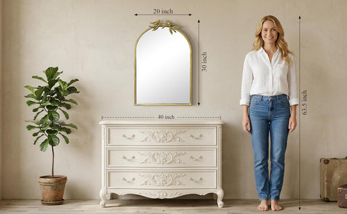 Antique Baroque Vintage Vanity Mirror 30x20Inch, Gold with Ornate Antique Frame, Arched Vintage Wall Mirror for Living Room, Fireplace, Entryway