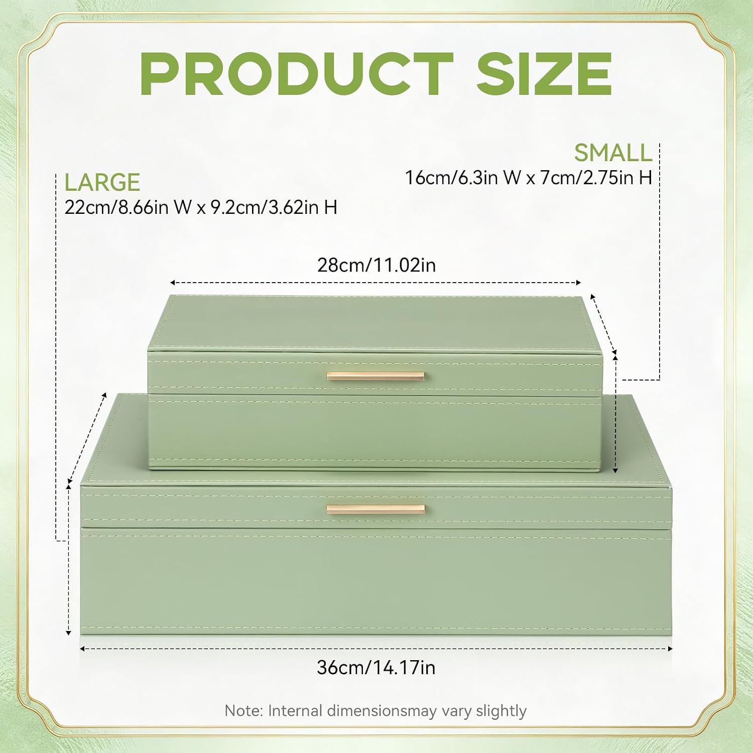 Pinkunn Faux Leather Decorative Boxes with Lids Set of 2 Beautiful PU Leather Organizer Bins for Your Bookshelf Home Large Nesting Storage Decorative Boxes for Modern Stacking Jewelry Box(Sage Green)
