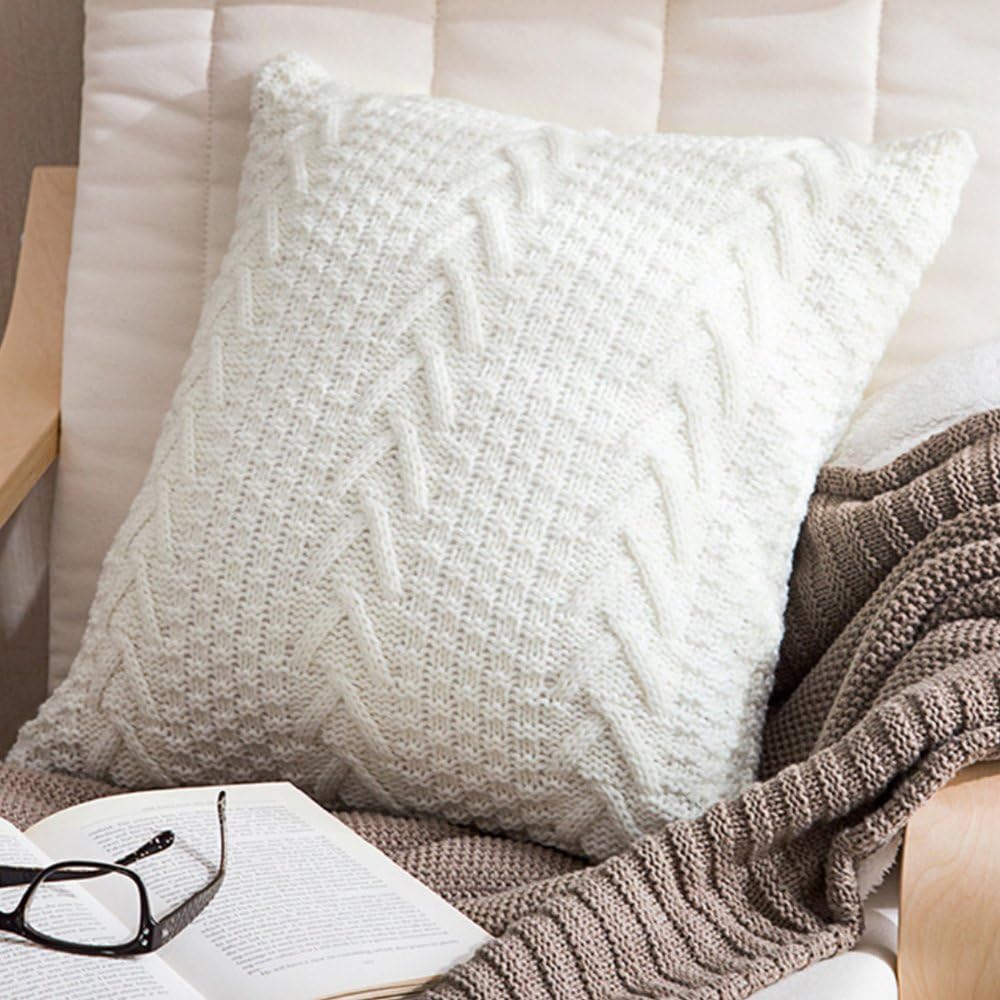 Knitted Cozy Home Decoration Throw Pillow 18"x18" with 450g Insert (Beige)