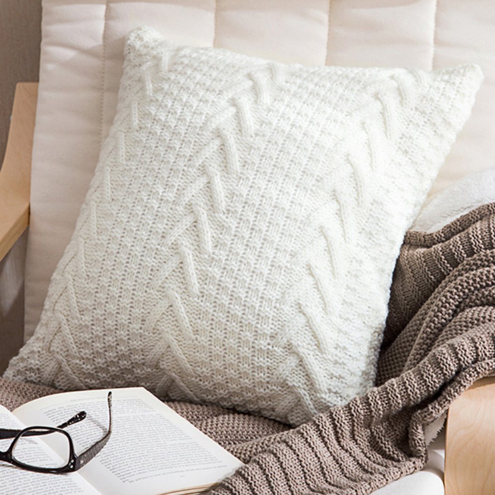 Knitted Cozy Home Decoration Throw Pillow 18"x18" with 450g Insert (Beige)