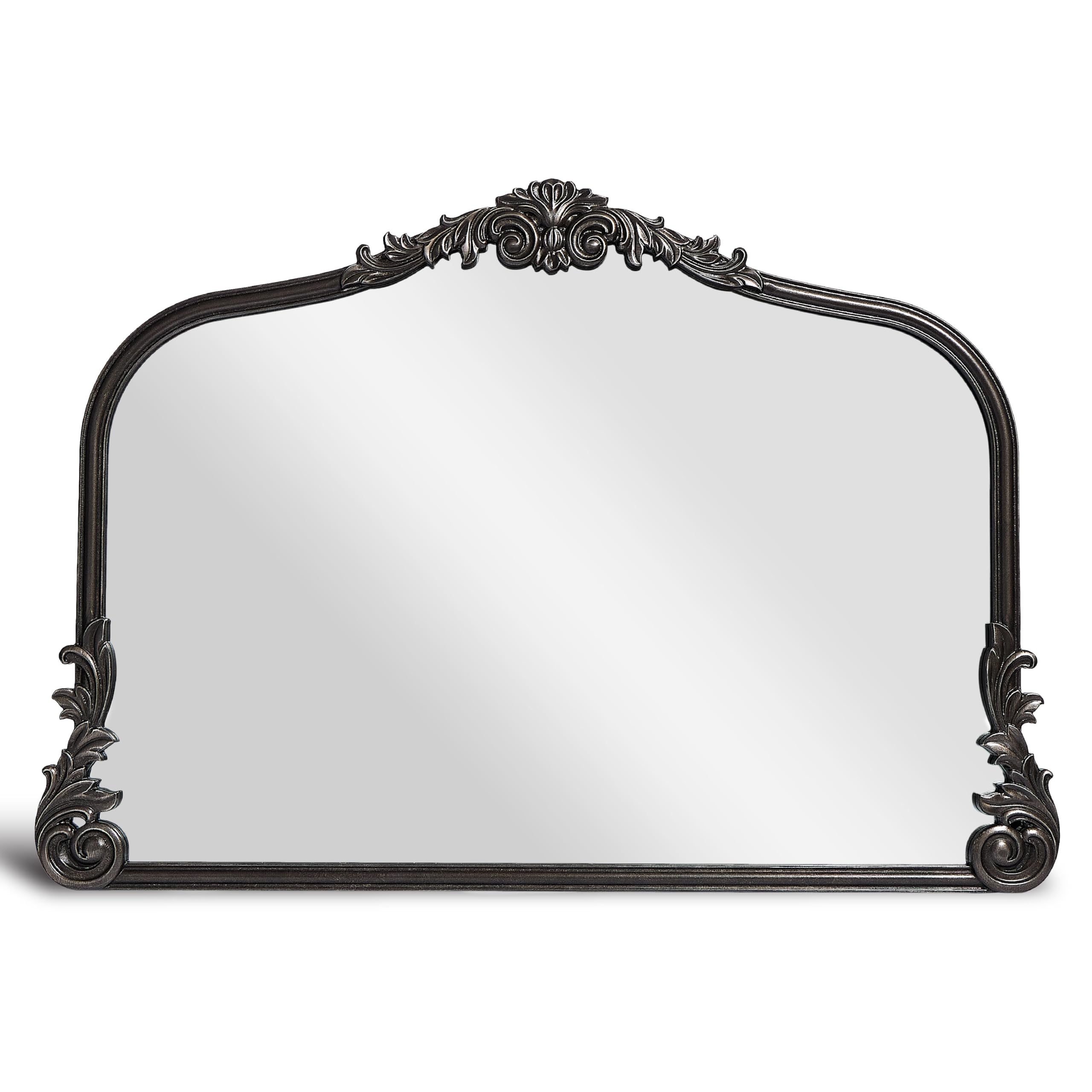 Wylde Iris English Estate Carved Arch Wood Wall Mirror, Mirror for Entryway, Living Room, Bathroom, Antique Black, 22x30