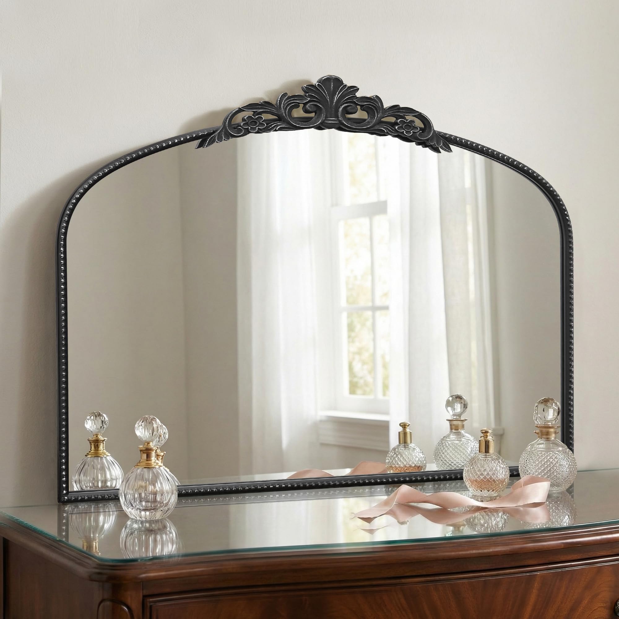 Micasso Vintage Wall Bronze Mirror: 32"x24" French Baroque Antique Mirror - Traditional Ornate Decorative Arched for Wall/Bathroom/Entryway/Fireplace/Hallway - Home Decor for Living Room