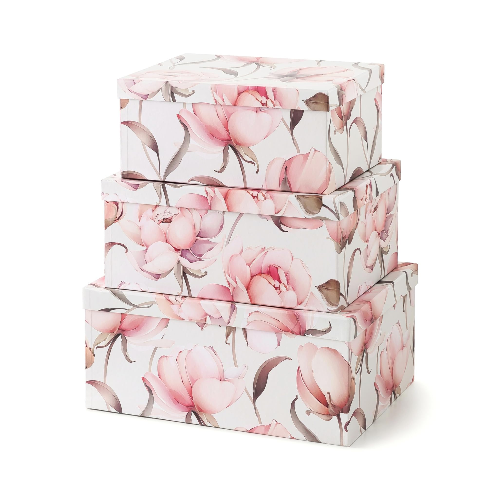 Soul & Lane Decorative Cardboard Storage Boxes with Lids for Home Decor and Organization, Set of 3 Large Keepsake Boxes for Memories & Gifts, Nesting Floral Photo Storage Containers, Beauty in Bloom