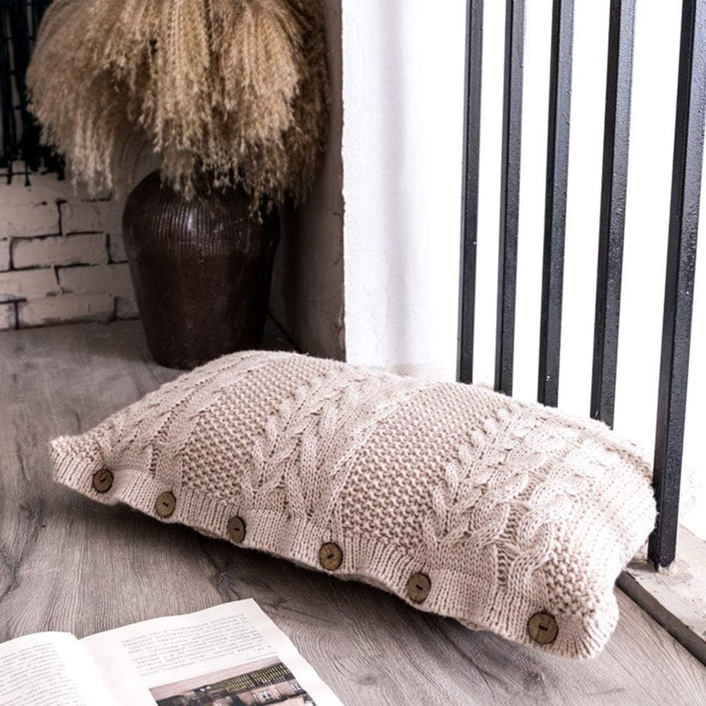 vctops Decorative Knitted Pillow Case Cushion Cover with Pillow Insert Rectangle Warm Buttons Throw Pillows for Couch, Bed, Home Accent Decor, Beige White