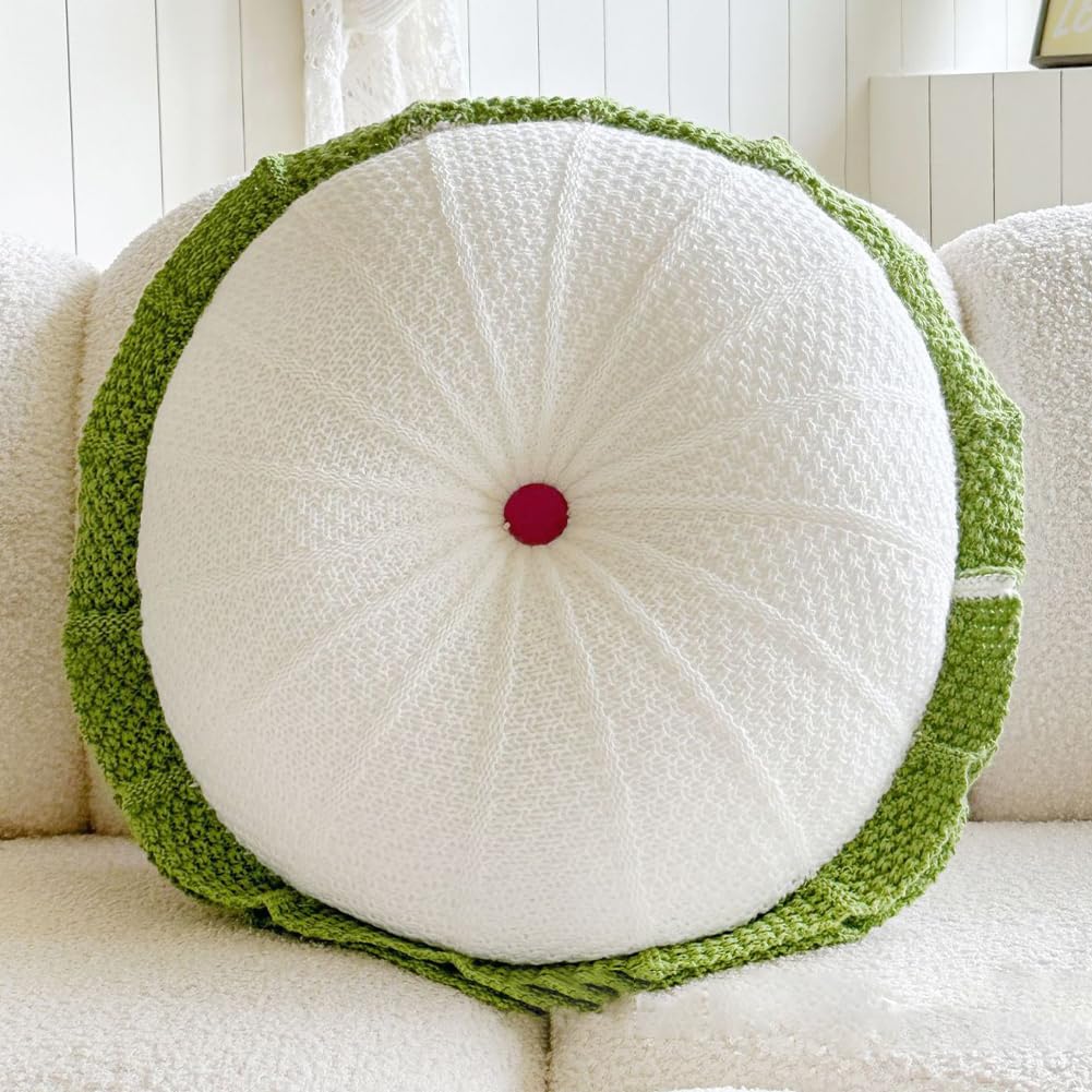 Knit Throw Pillow with Tassels Includes Insert, Soft Boho Decorative Square Pillow for Couch Sofa, Chunky Cotton Feel, Light Green (Square)