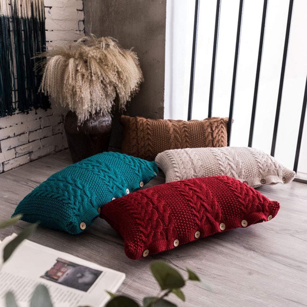 vctops Decorative Knitted Pillow Case Cushion Cover with Pillow Insert Rectangle Warm Buttons Throw Pillows for Couch, Bed, Home Accent Decor, Beige White