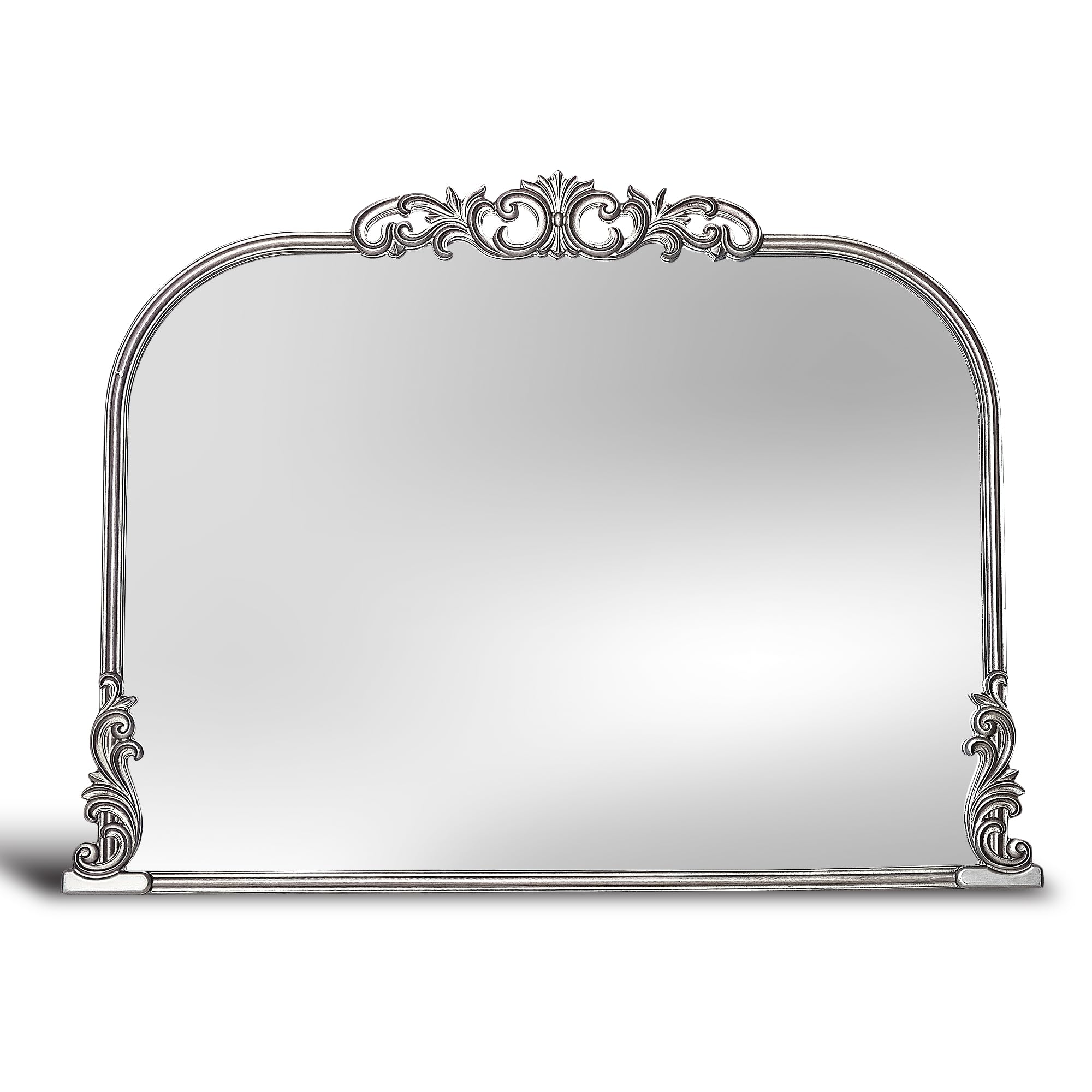 Wylde Iris English Estate Carved Arch Wood Wall Mirror, Mirror for Entryway, Living Room, Bathroom, Antique Black, 22x30