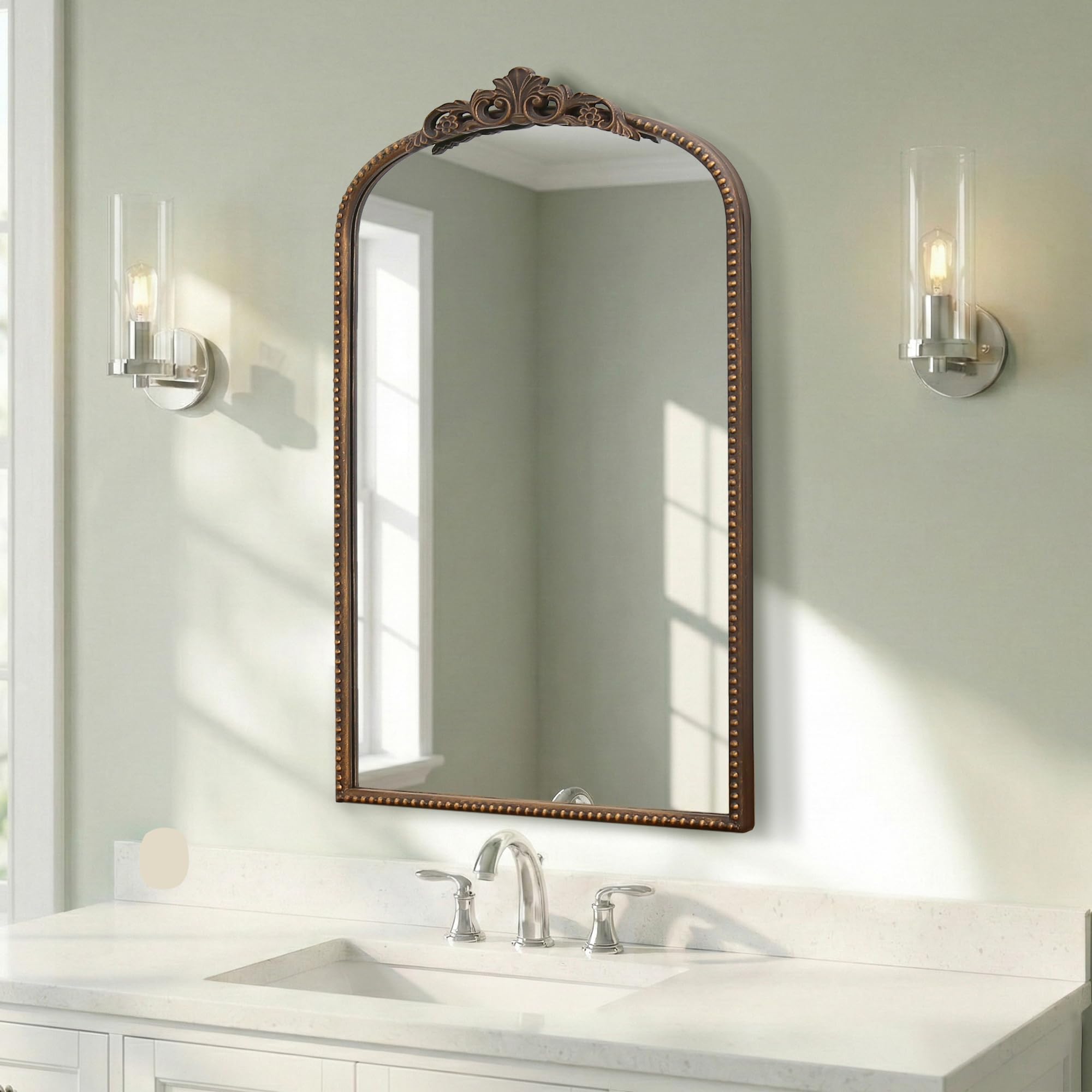 Micasso Vintage Wall Bronze Mirror: 32"x24" French Baroque Antique Mirror - Traditional Ornate Decorative Arched for Wall/Bathroom/Entryway/Fireplace/Hallway - Home Decor for Living Room