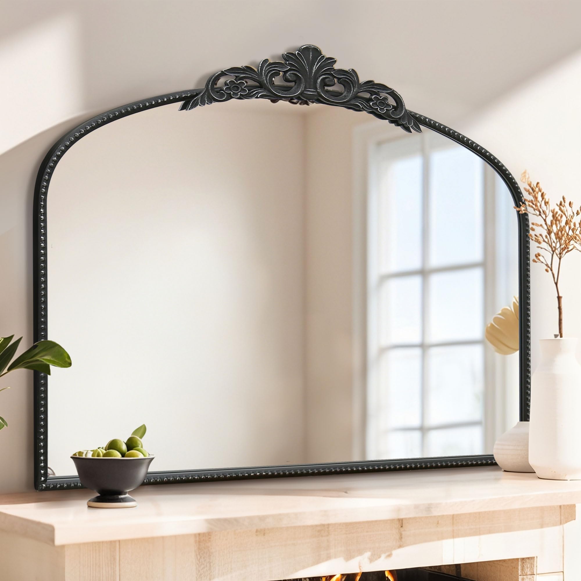 Micasso Vintage Wall Bronze Mirror: 32"x24" French Baroque Antique Mirror - Traditional Ornate Decorative Arched for Wall/Bathroom/Entryway/Fireplace/Hallway - Home Decor for Living Room